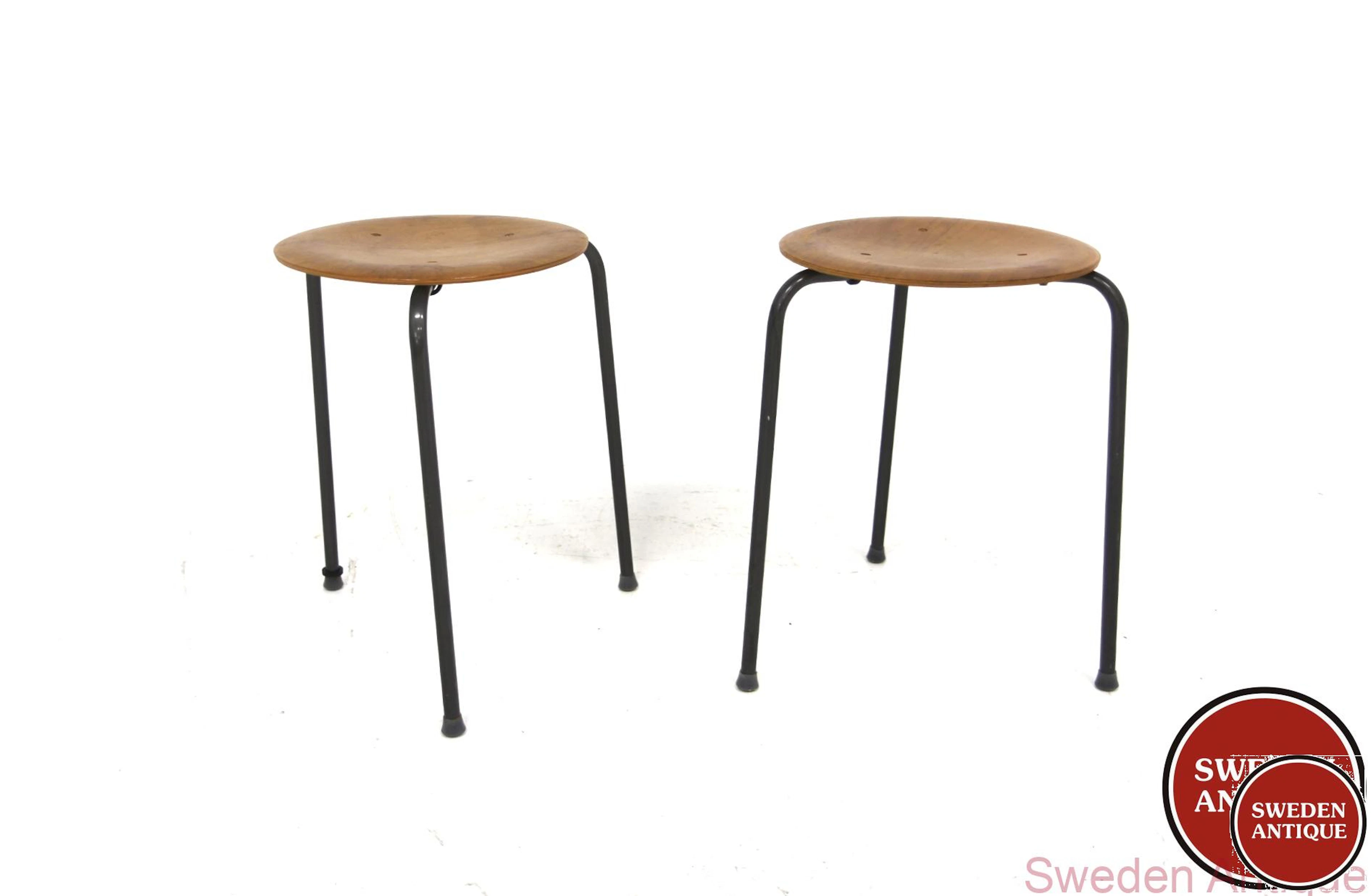 2Pcs Stool Year: 1960s Origin: Swe. Material: Teak Metal W: 38cm H: 45cm