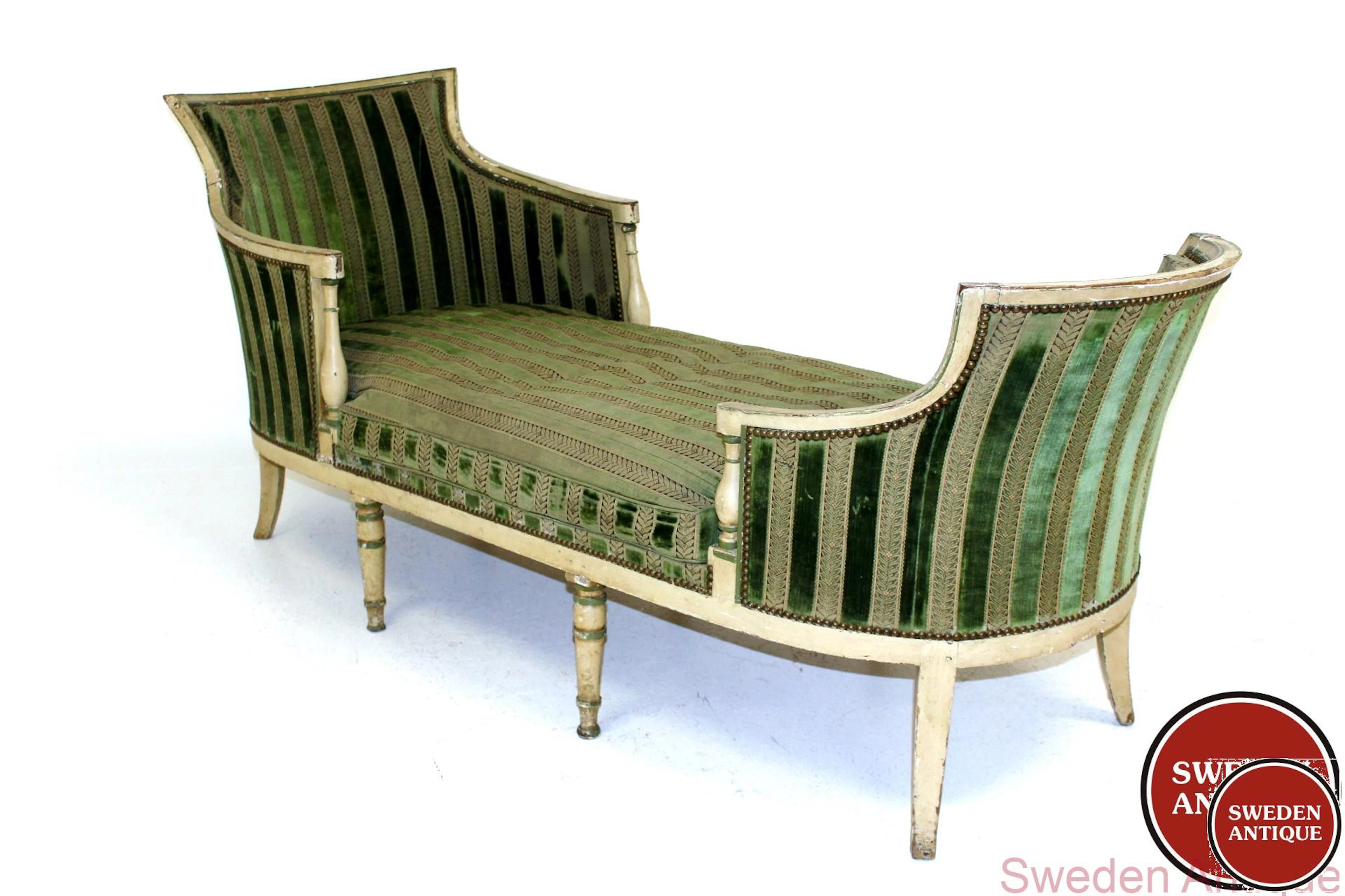 Antique Chaise longue French original paint early 19th-century