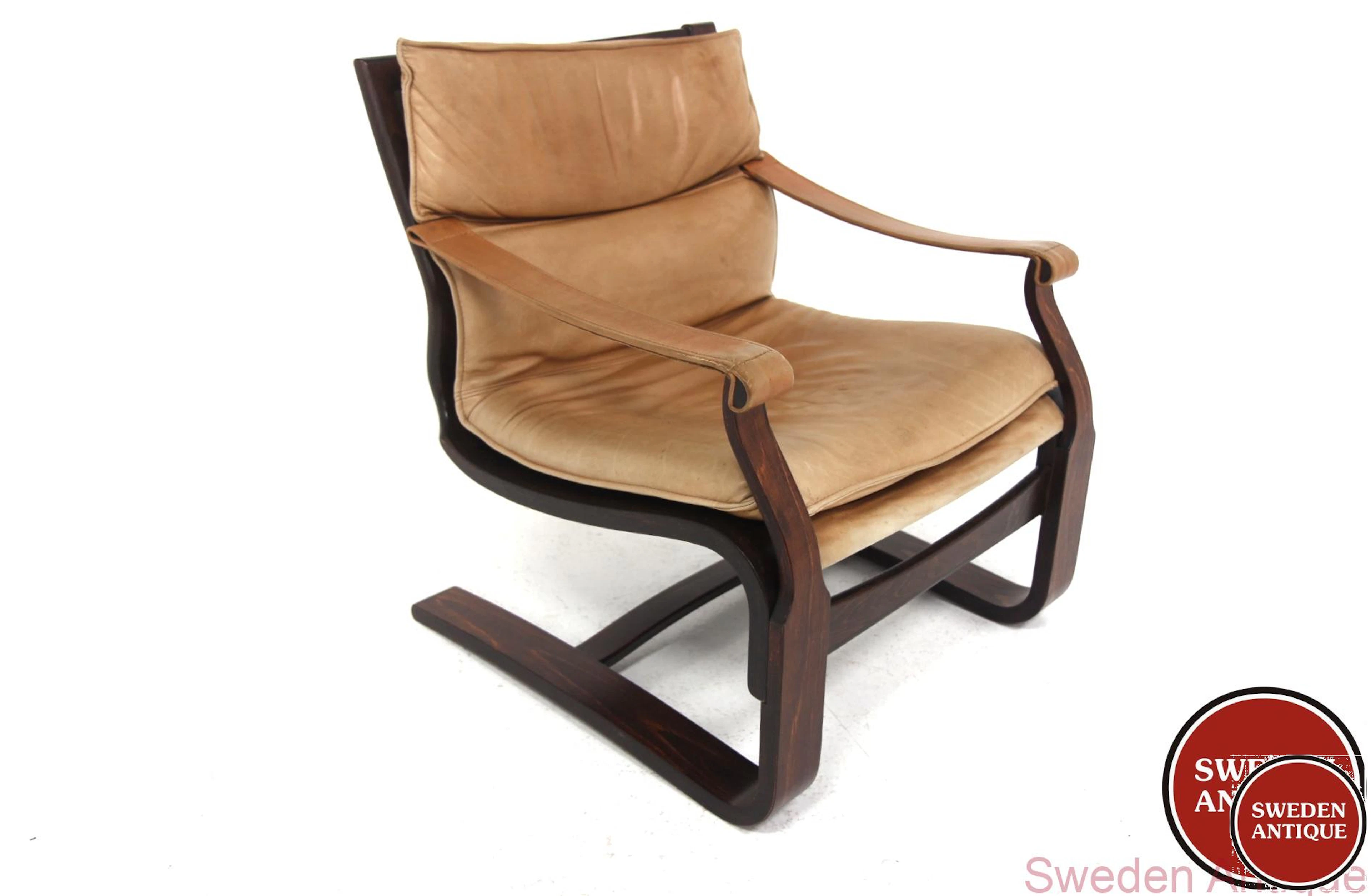 Lounge chair Nelo 1970s Swe. Beech Leather