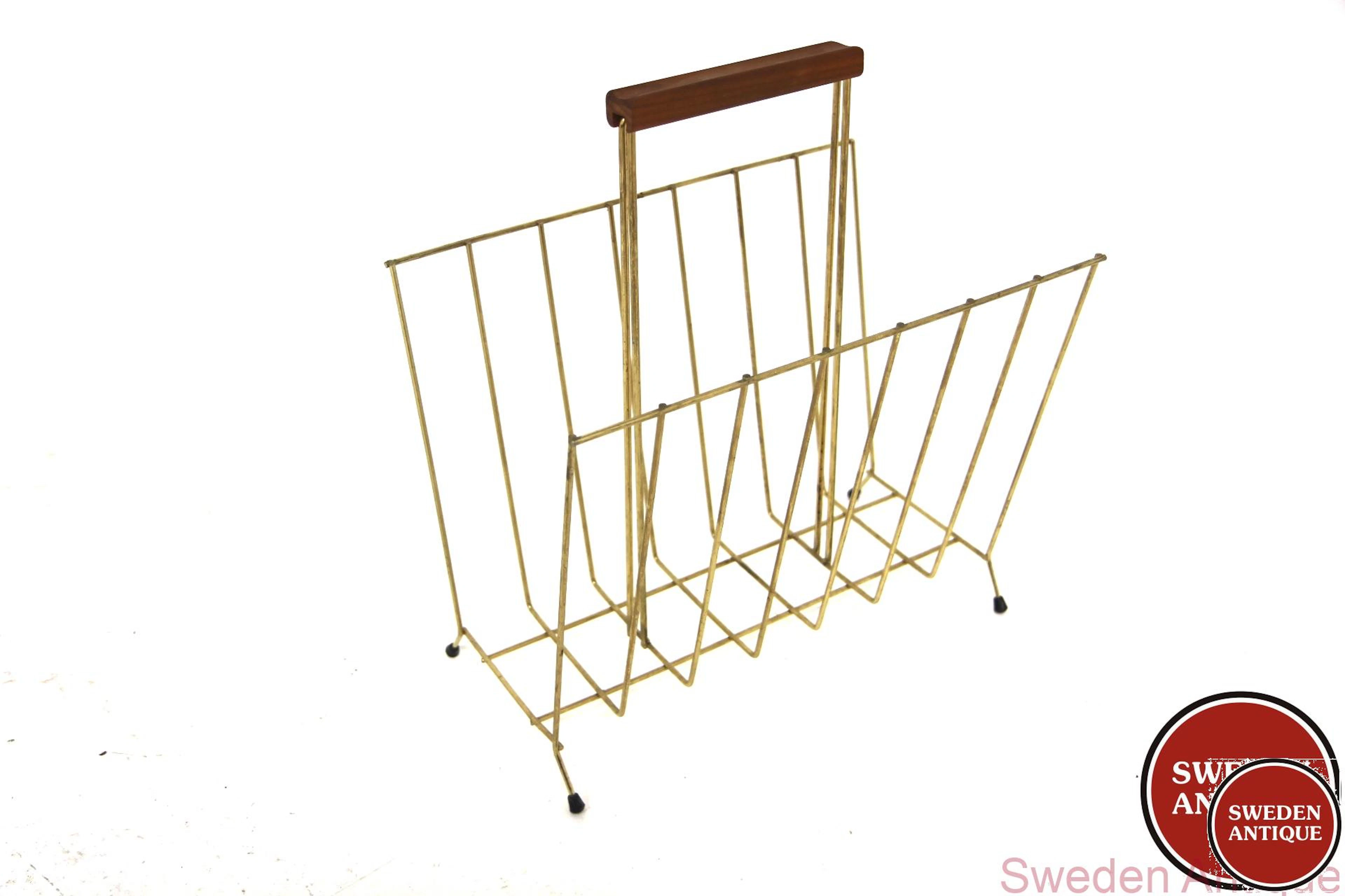 Magazine stand 1950s Swe. Metal Teak misc
