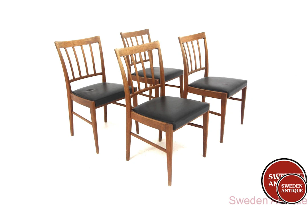 4Pcs Chairs Year: 1960s Origin: Swe. Material: Tewak Vinyl W: 45cm