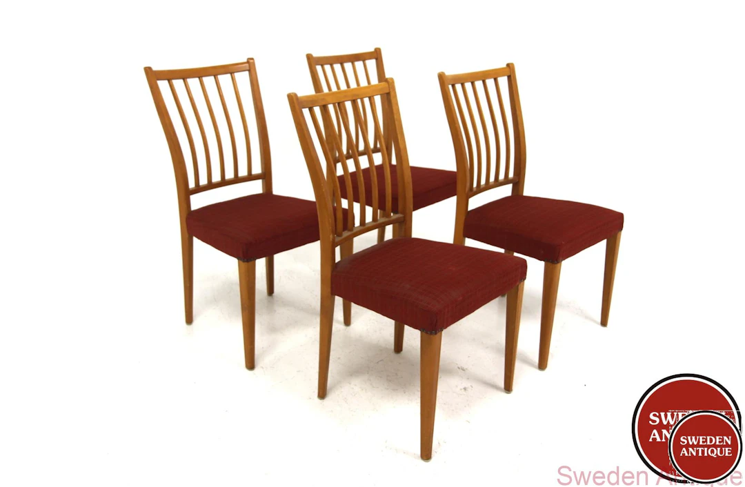 4Pcs Chairs Year: 1950s Origin: Swe. Material: Beech W: 46cm D: 54cm