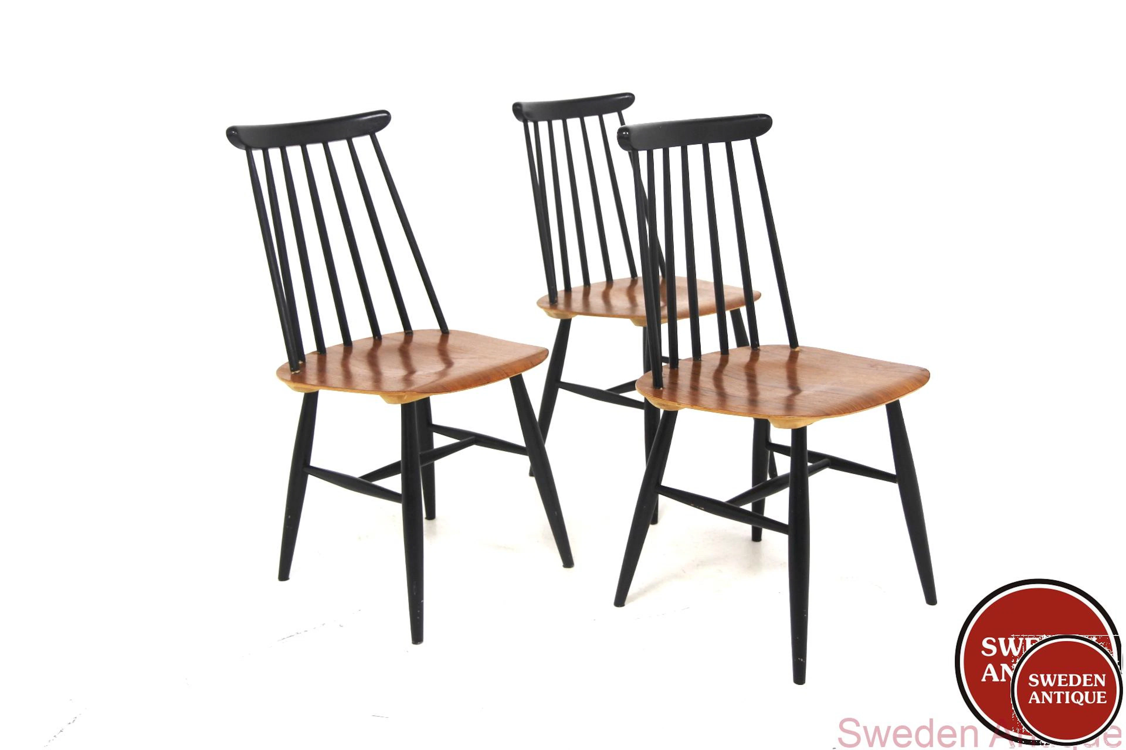 3Pcs Chairs Edsbyverken Year: 1960s Origin: Swe. Material: Teak Black