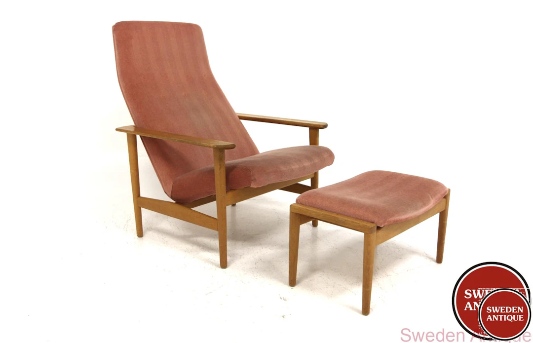 2Pcs Lounge chair + Foot stool Year: 1960s Origin: Swe. Material: