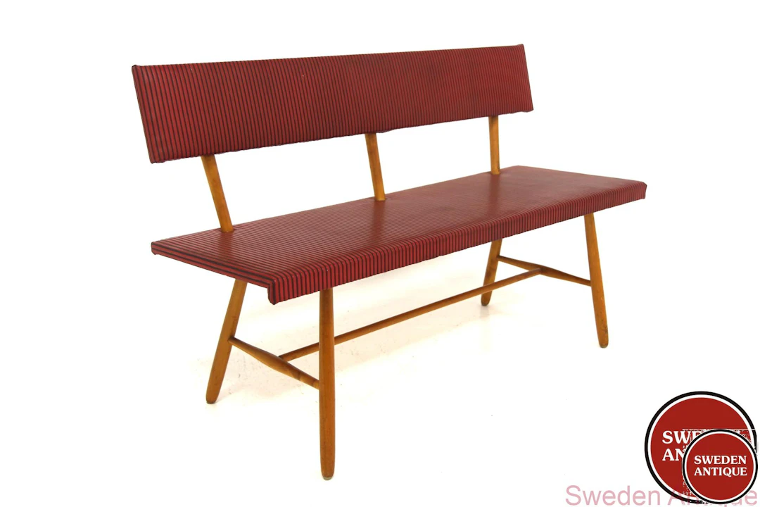 Bench Year: 1950s Origin: Swe. Material: Birch Vinyl W: 125cm D: 48cm