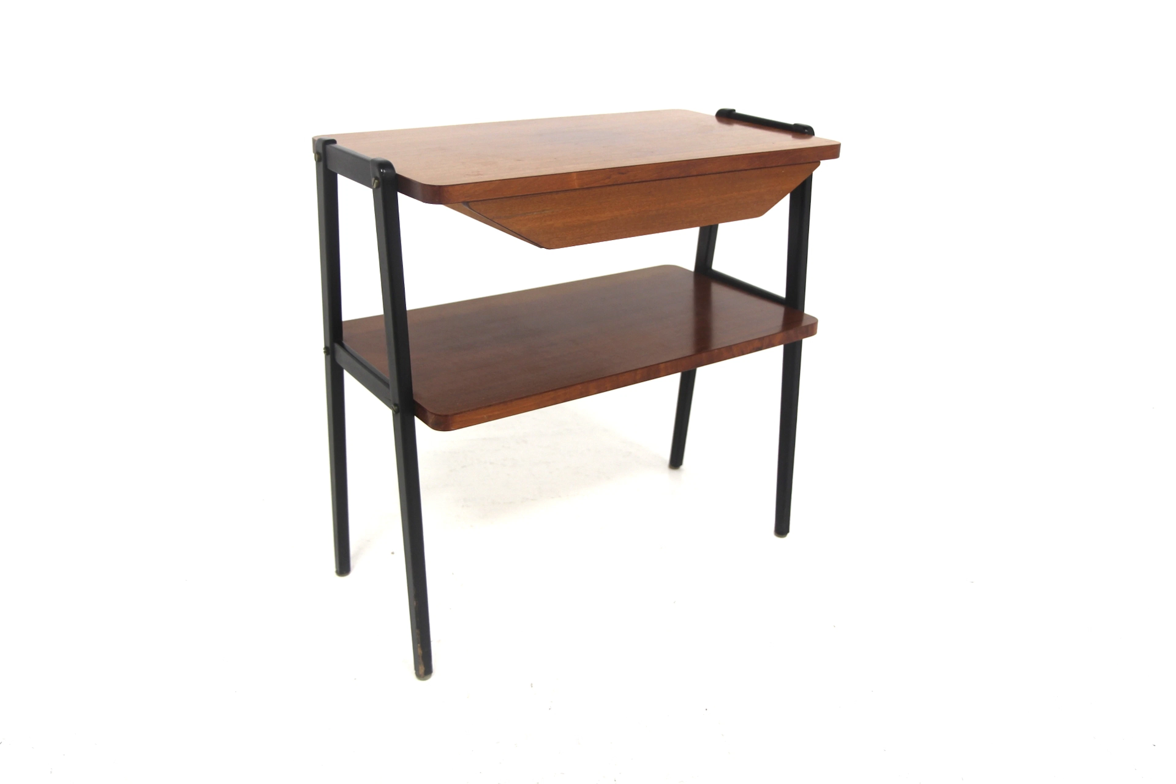 Bedside table Year: 1950s Origin: Swe. Material: Mahogany Black W: