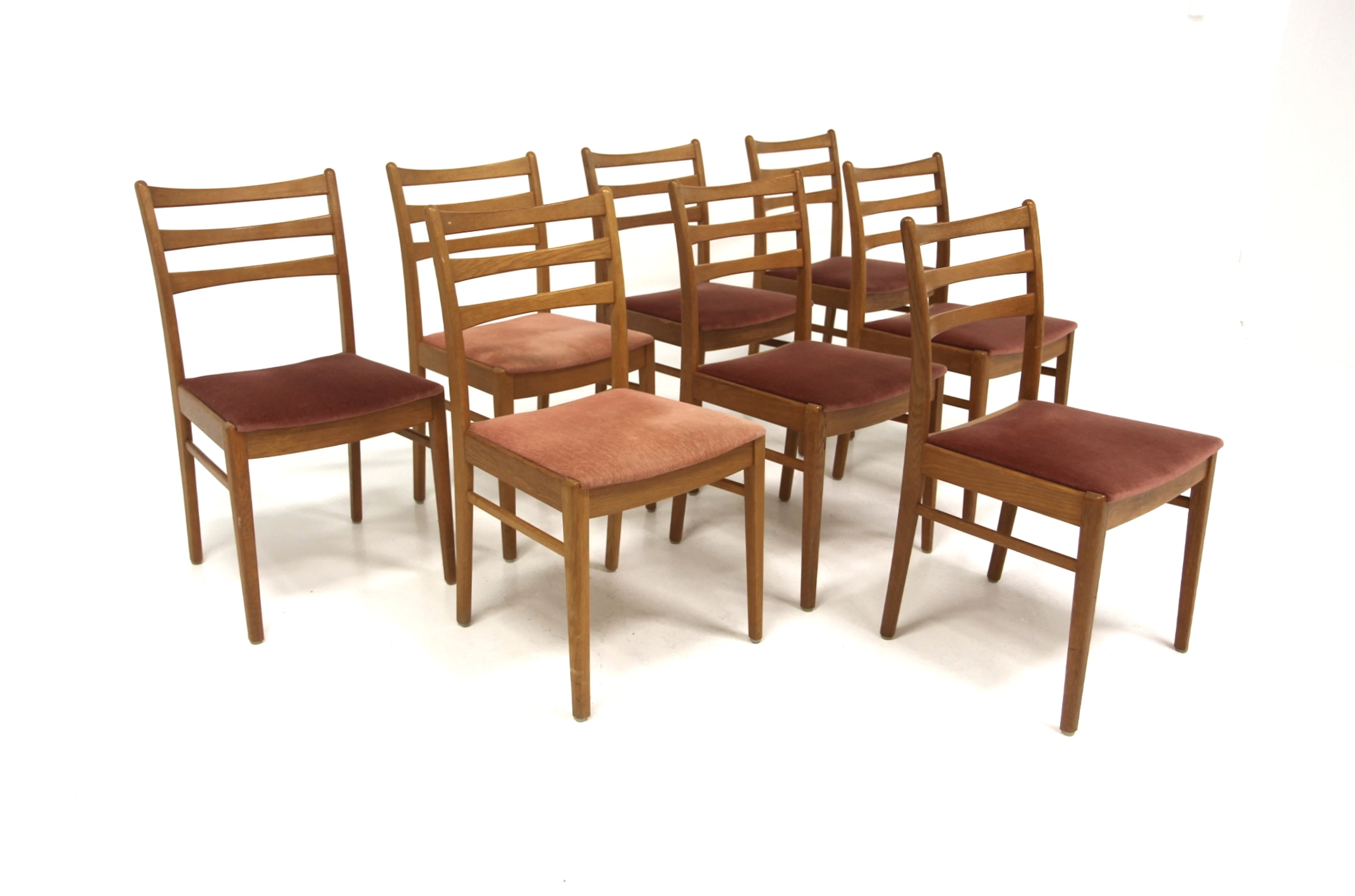 8Pcs Chairs Year: 1960s Origin: Swe. Material: Oak W: 44cm D: 50cm