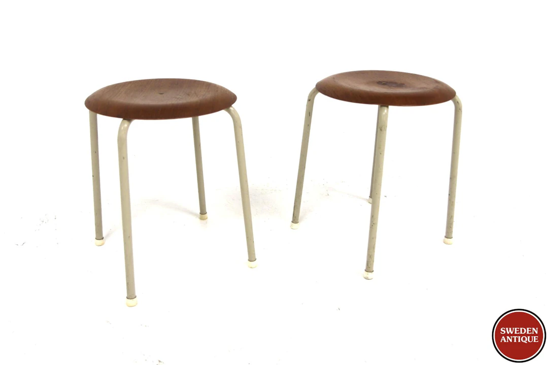 2Pcs Stools Year: 1950s Origin: Swe. Material: Teak Metal W: 38cm