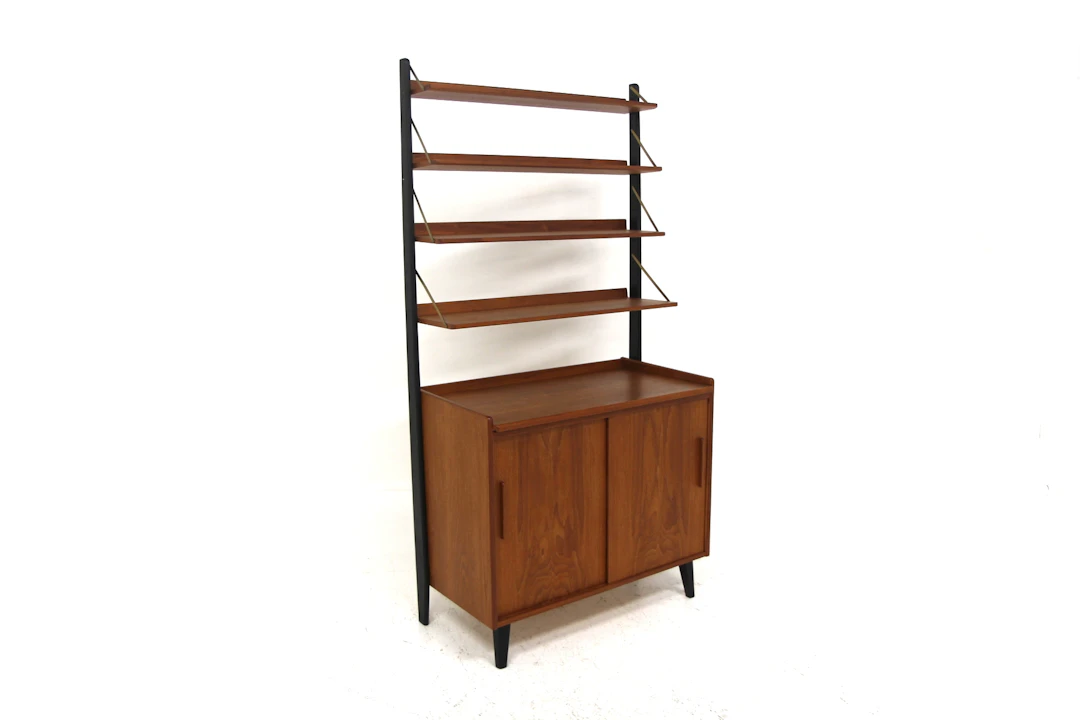 Bookshelf Year: 1950s Origin: Swe. Material: Teak Black Metal W: 95cm