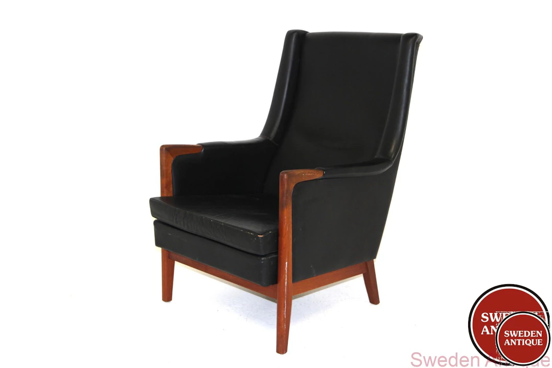 High back Lounge chair "F122" Karl Erik Ekselius 1960sSwe.Teak Leather