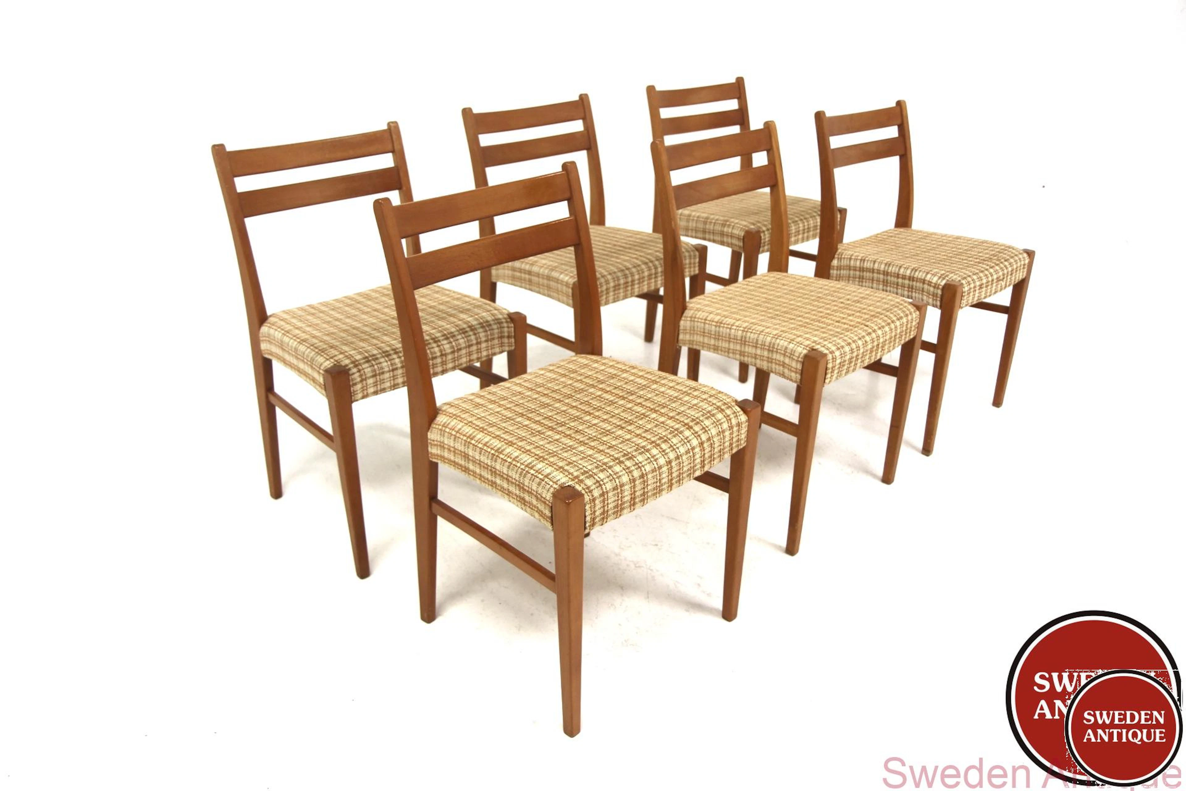 6Pcs Chairs Year: 1960s Origin: Swe. Material: Beech W: 45cm D: 48cm