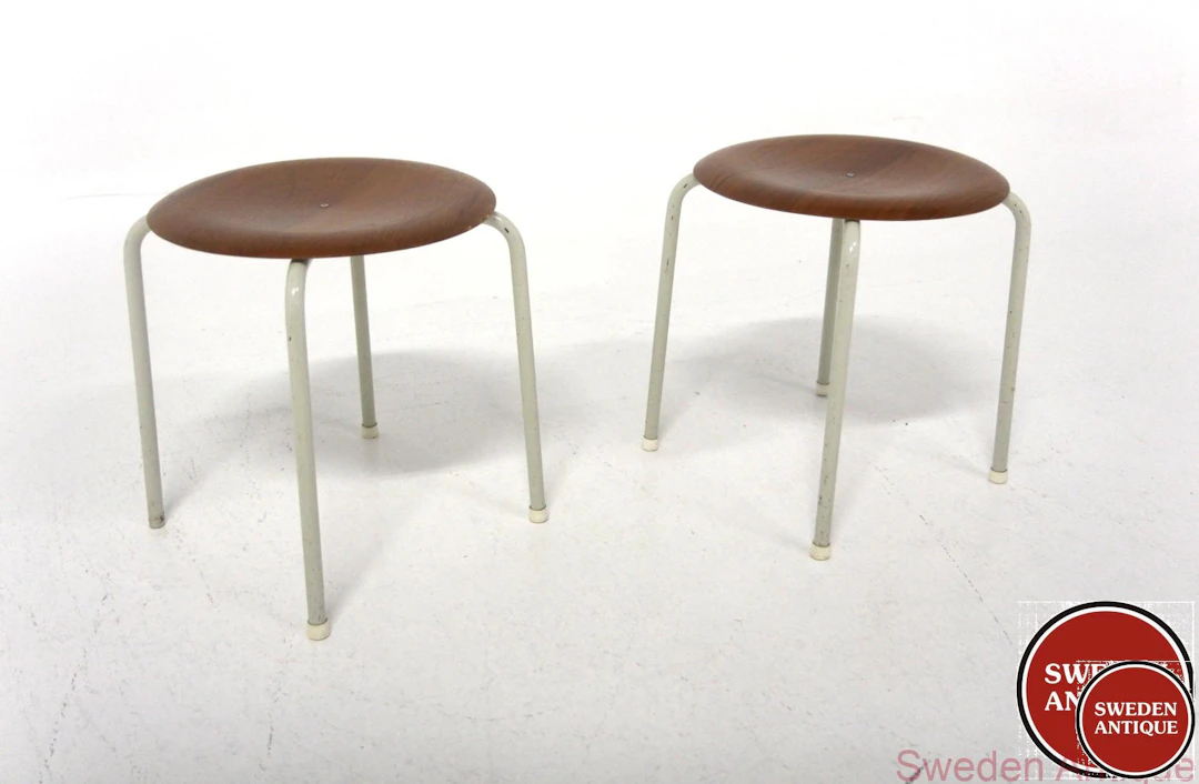 2Pcs Extra big Stools Year: 1950s Origin: Swe. Material: Teak Metal