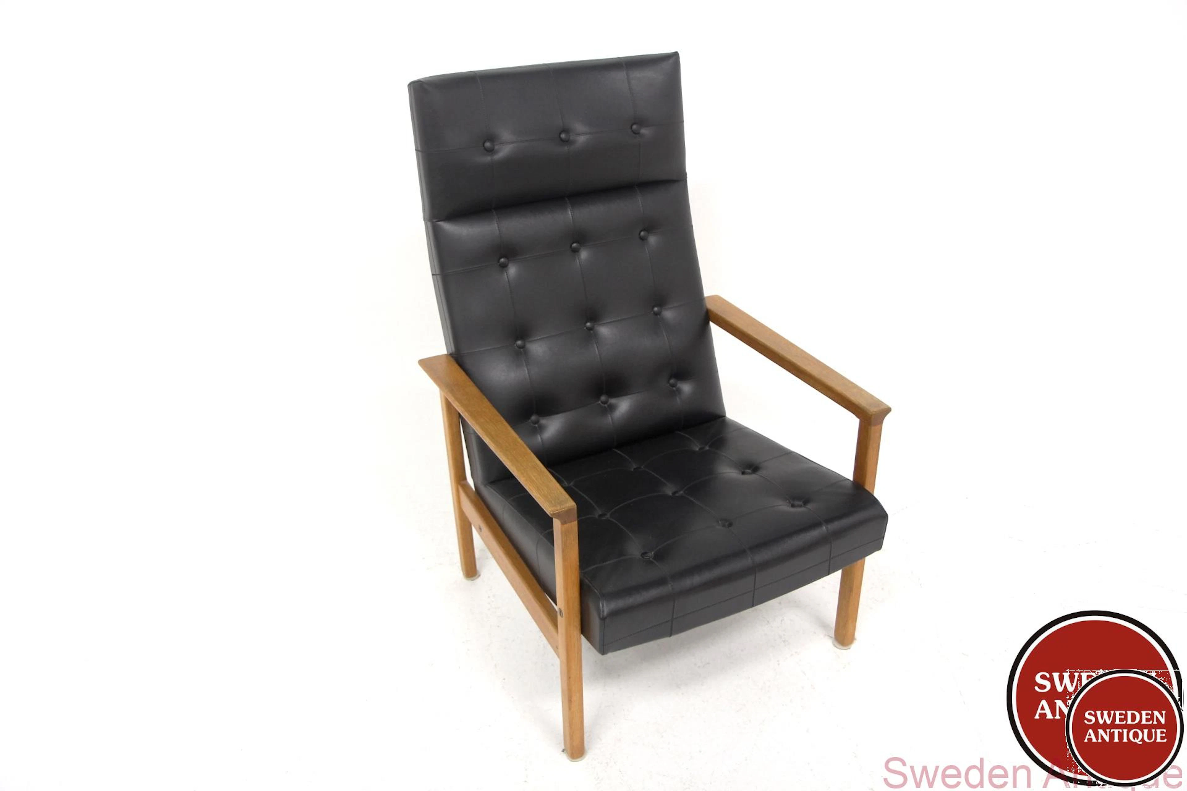 High back Lounge chair 1950s Swe. Oak Vinyl