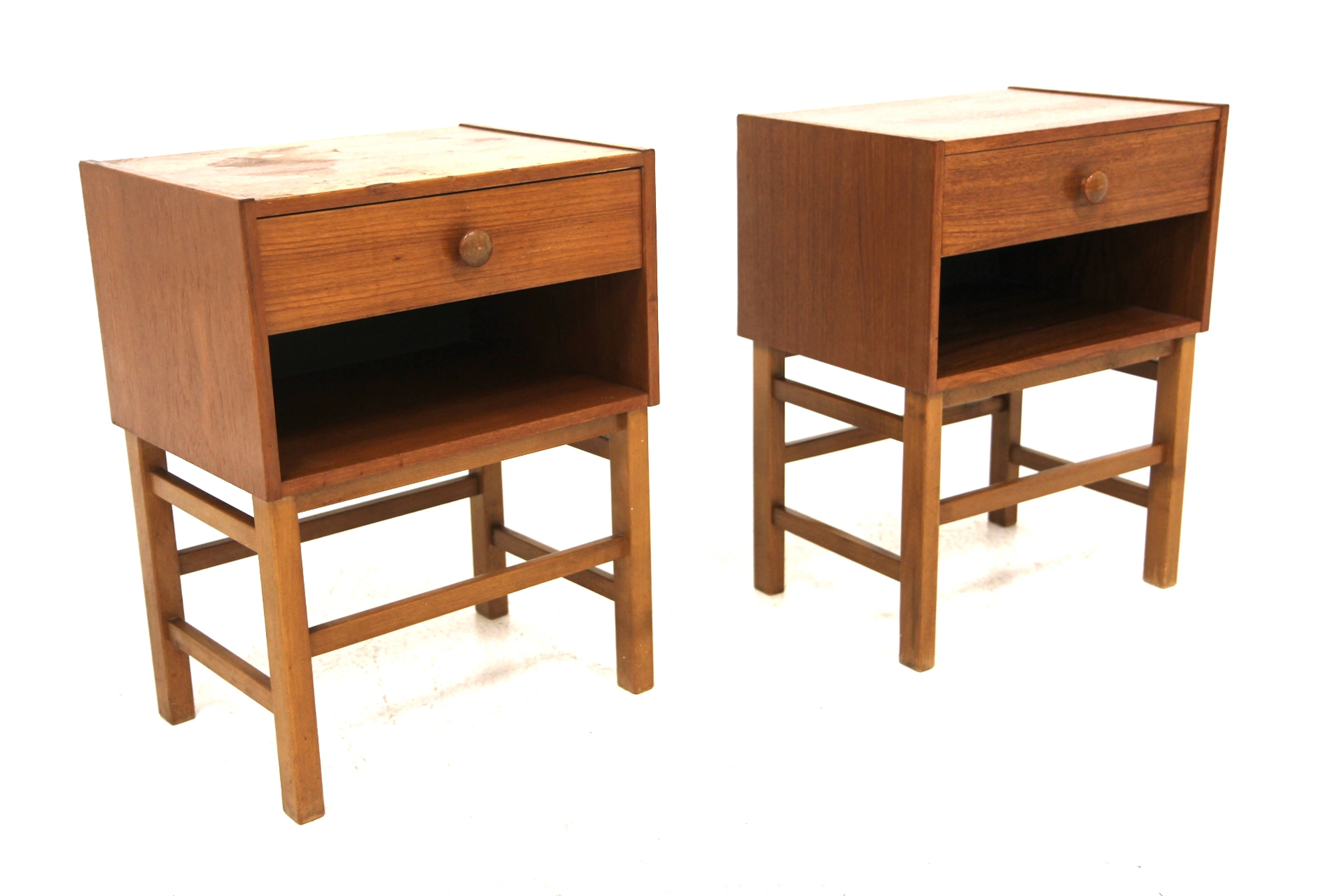 2 Bedside tables 1960s Swe. Teak Beech
