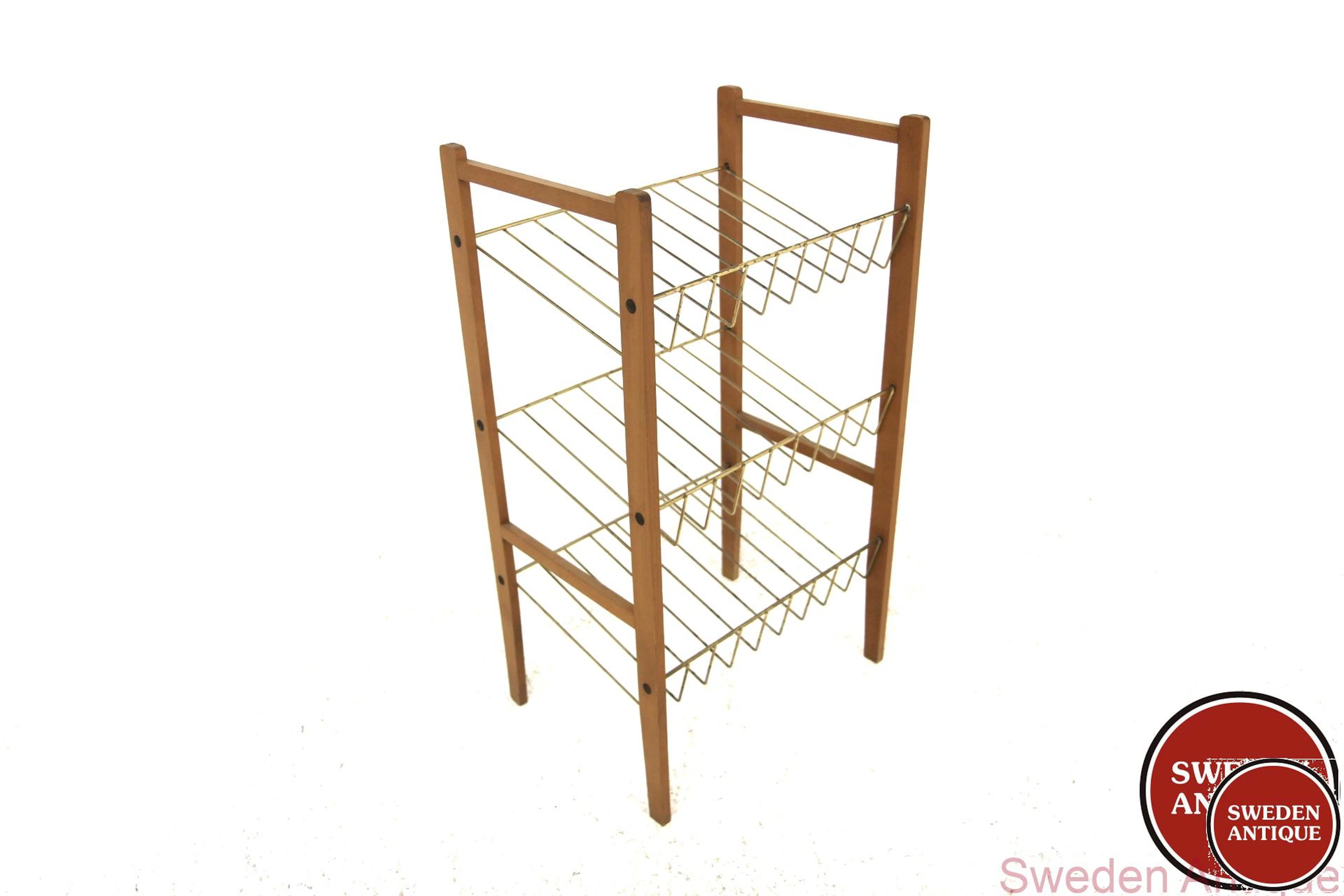 Magazine stand 1960s Swe. Beech Metal misc