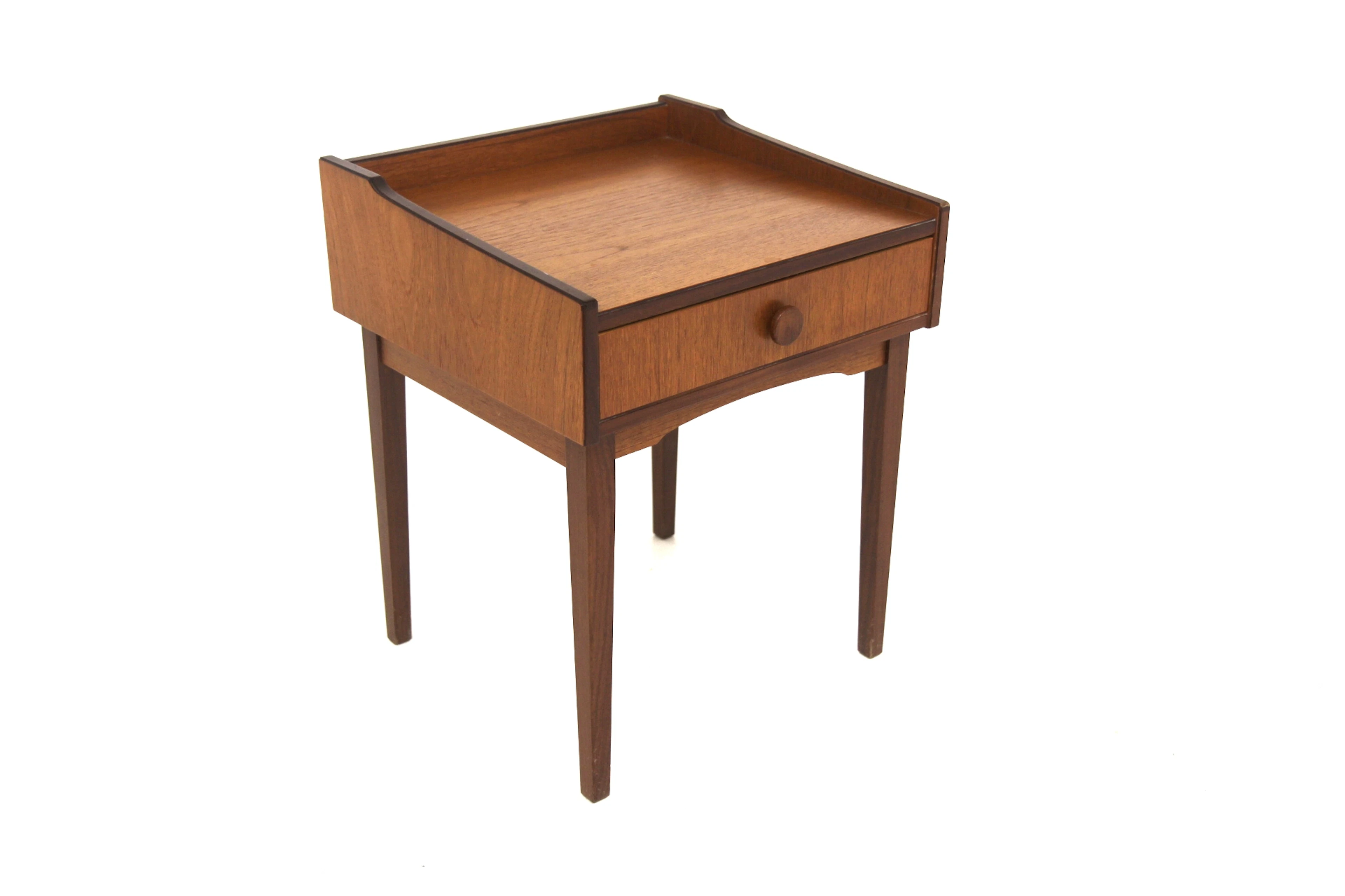 Bedside table Year: 1960s Origin: Swe. Material: Teak W: 44cm D: 43cm H: 55cm