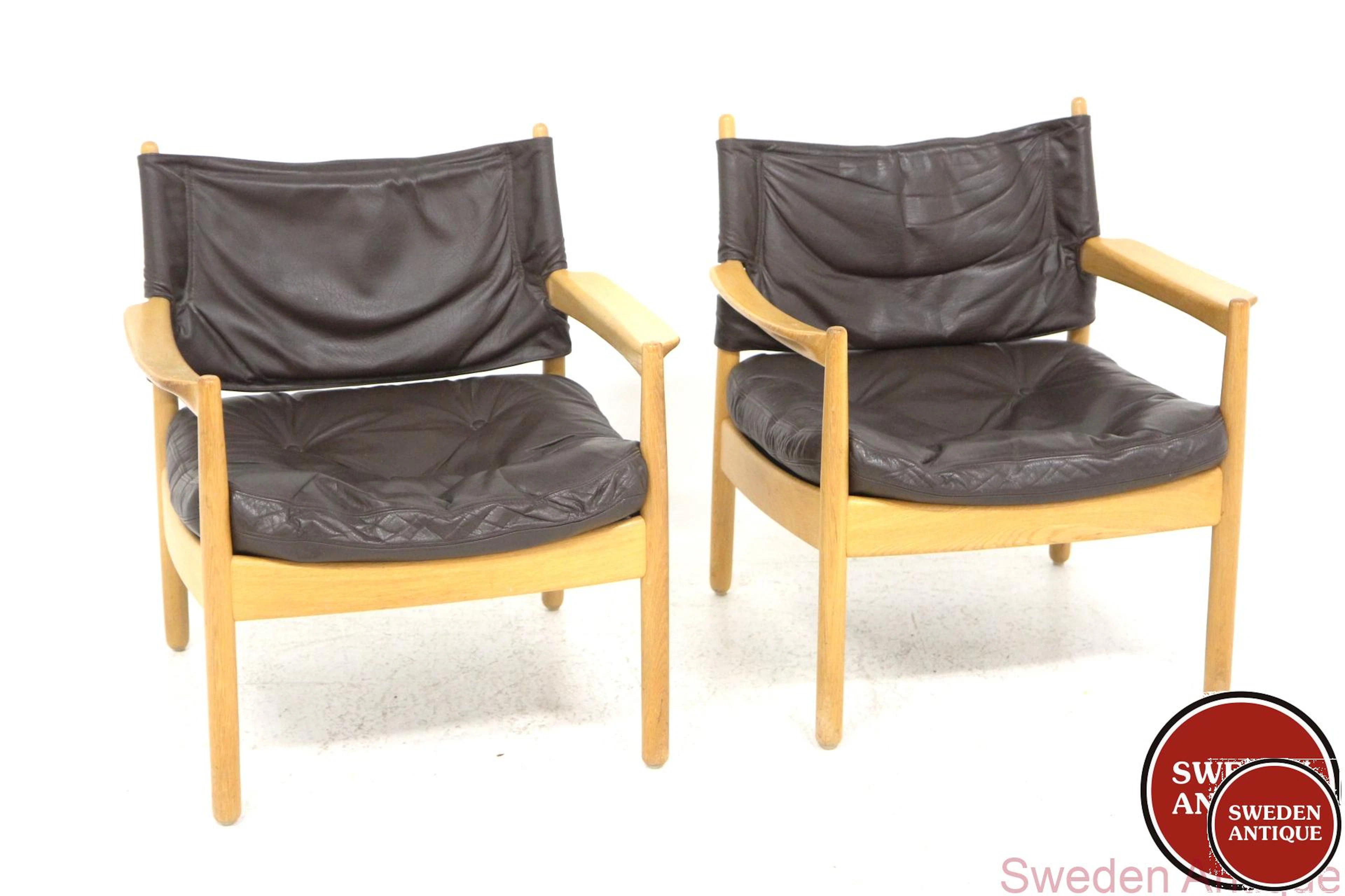 2 Lounge chairs 1960s Swe. Oak Leather