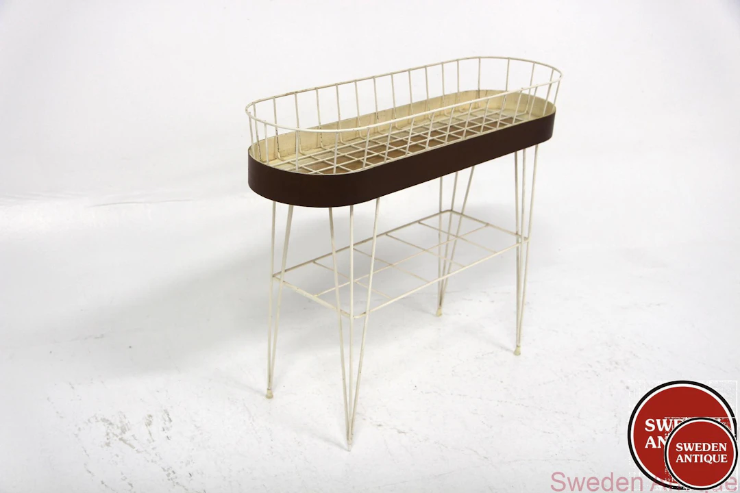Flower stand 1950s Swe. Metal Mahogany misc