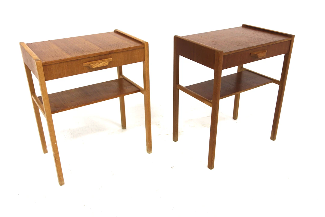 2 Bedside tables 1960s Swe. Teak Oak