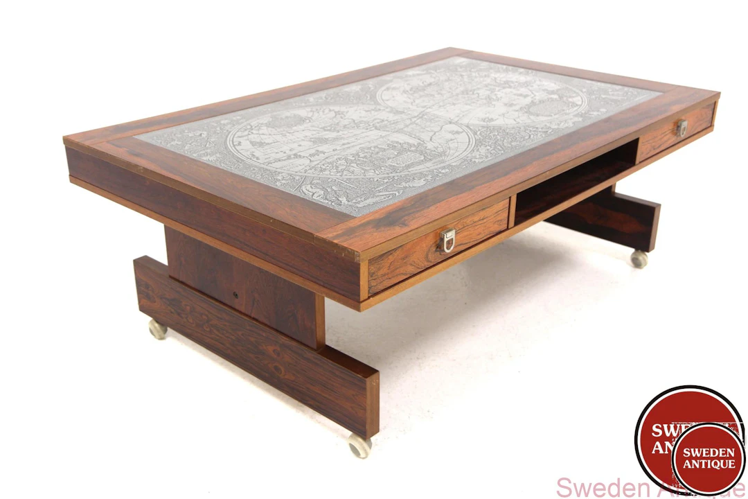 Coffee table Ulferts, Tibro 1970s Swe. Rosewood Metal
