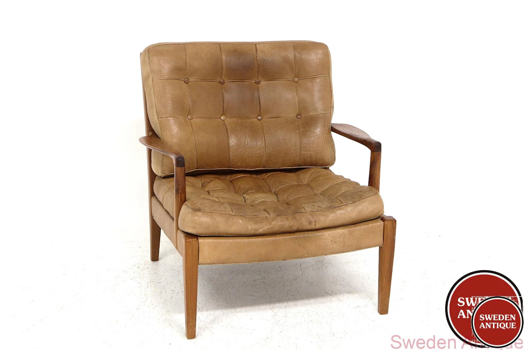 Lounge chair Löven Arne Norell 1960s Swe. Teak Leather *