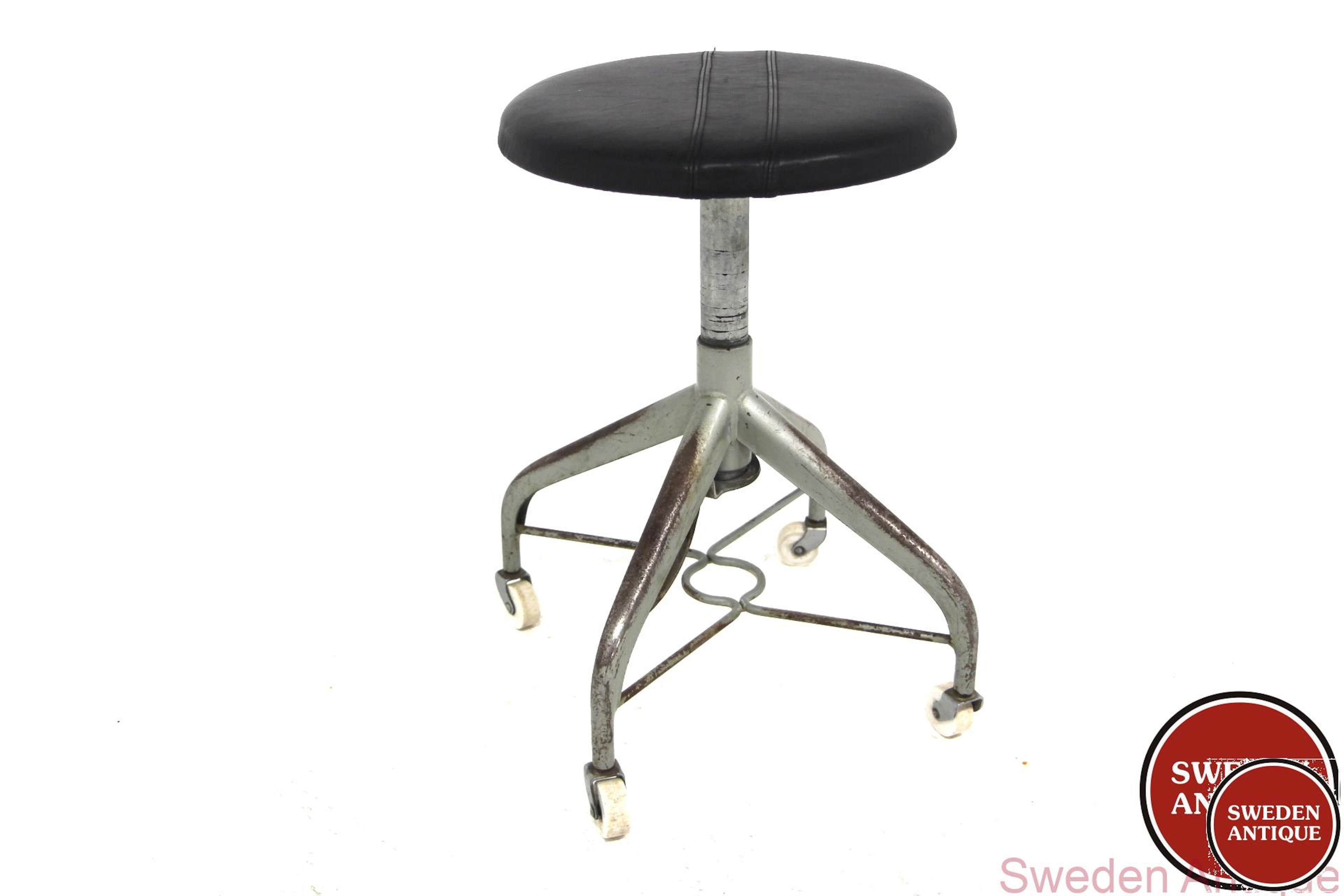 Stool Industrial 1950s Swe. Metal Leather
