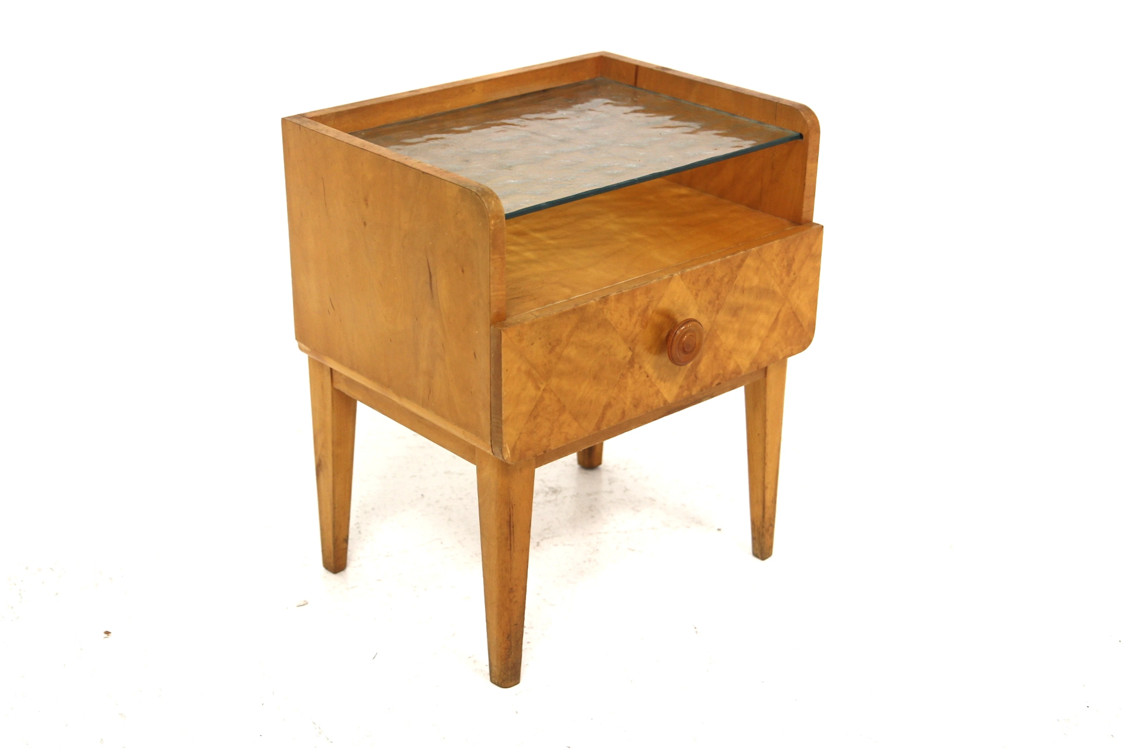 Bedside table Swedish Modern Year: 1940s Origin: Swe. Material: Birch