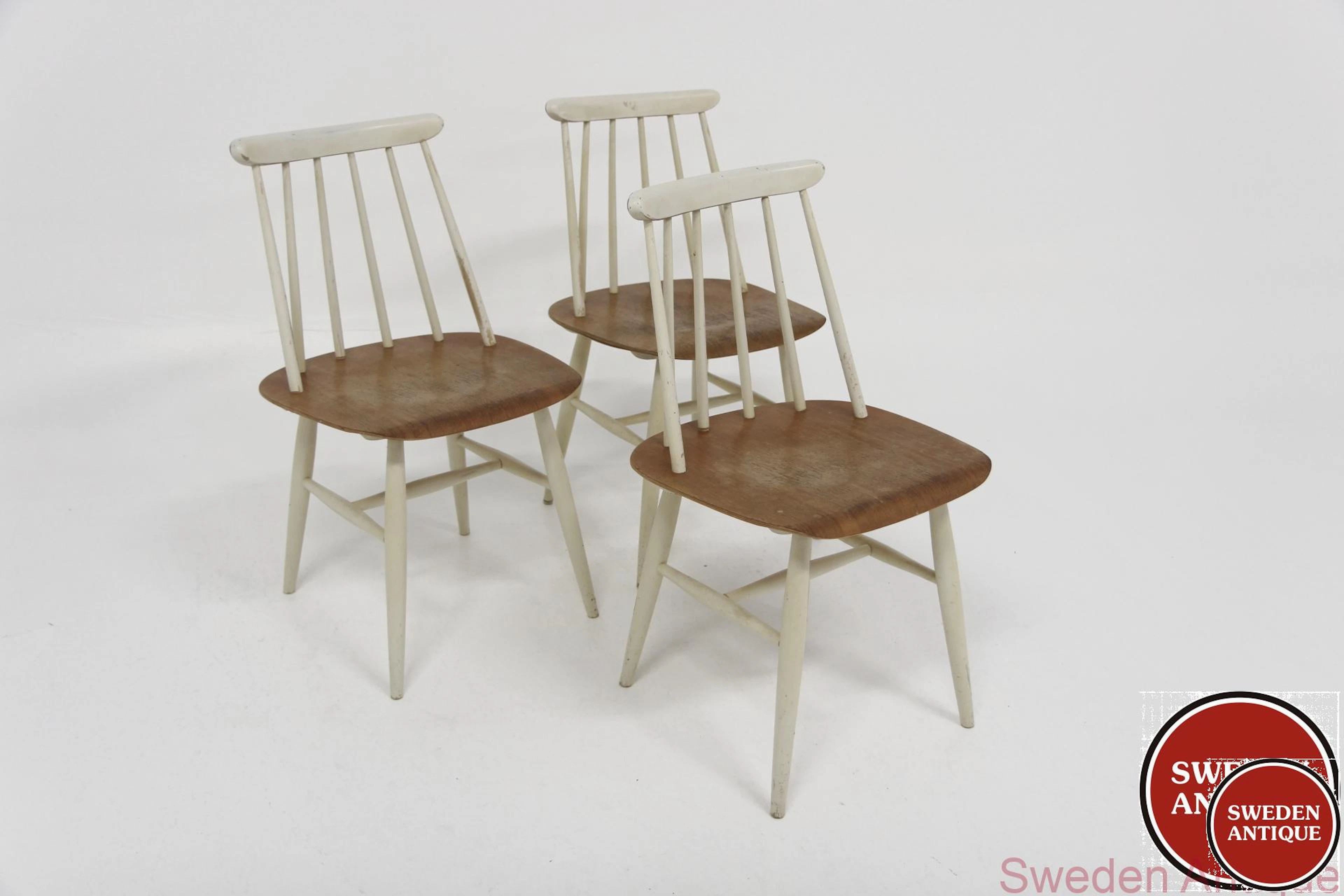 3 Chairs Fanett Ilmarie Tapiovaara for Edsbyverken 1950s Swe. Teak White