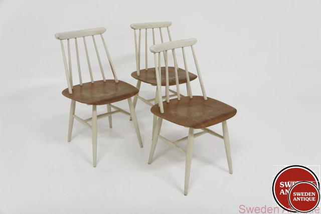 3 Chairs Fanett Ilmarie Tapiovaara for Edsbyverken 1950s Swe. Teak White