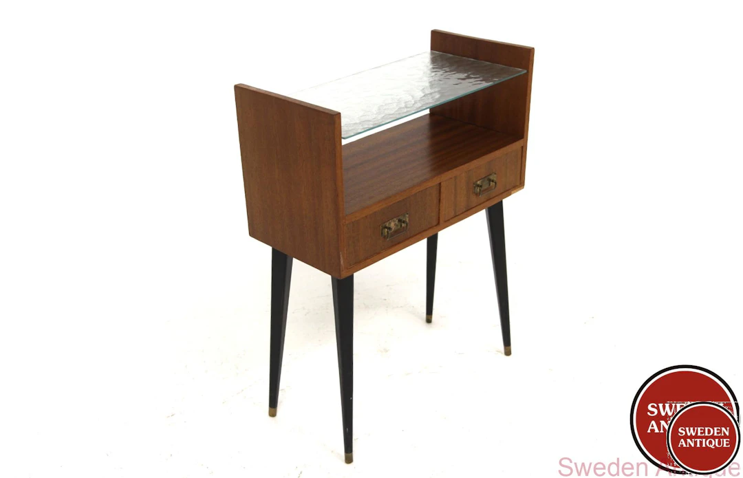 Chest of drawers 1950s Swe. Mahogany Black Glass Metal