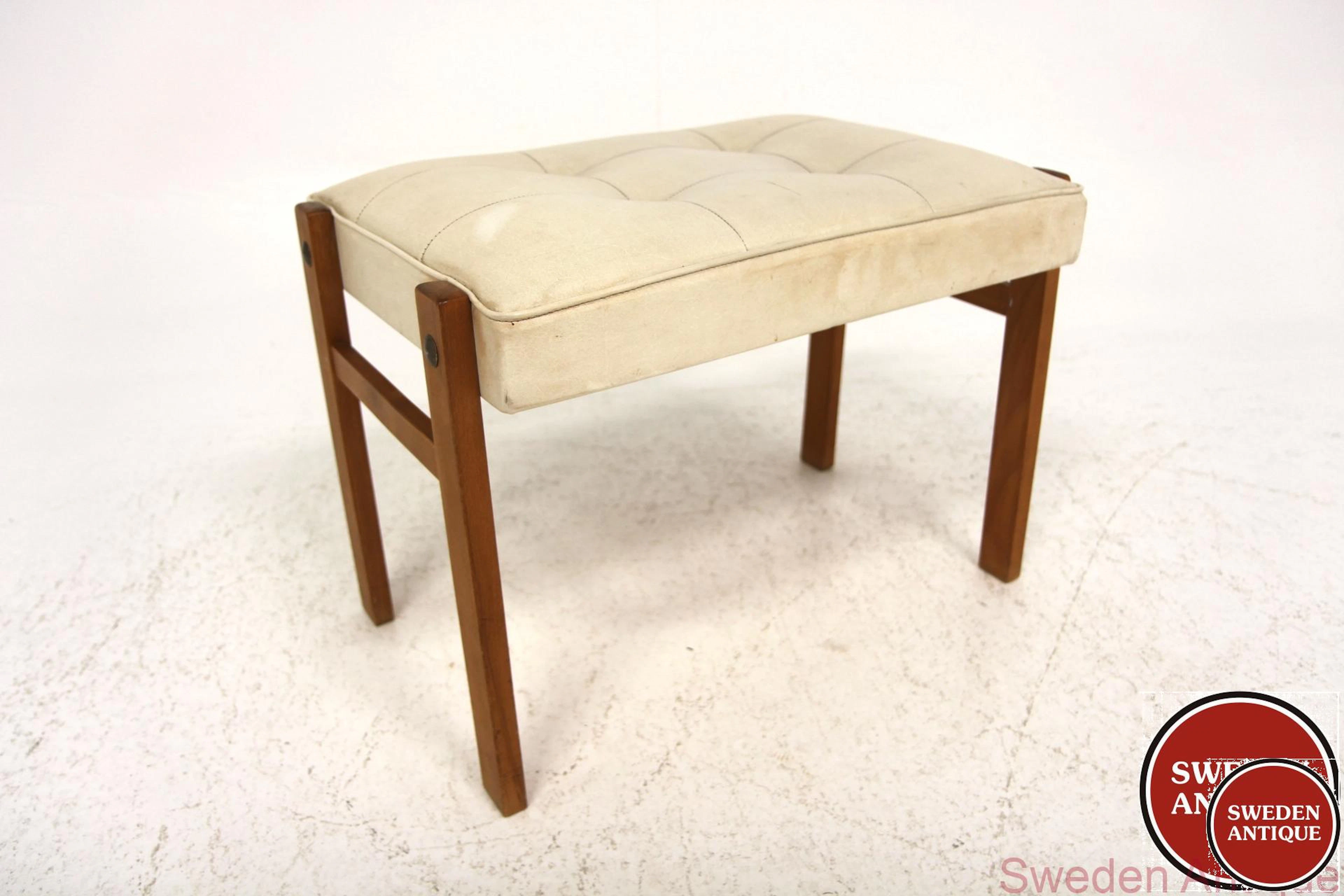 Foot stool 1960s Swe. Teak Vinyl