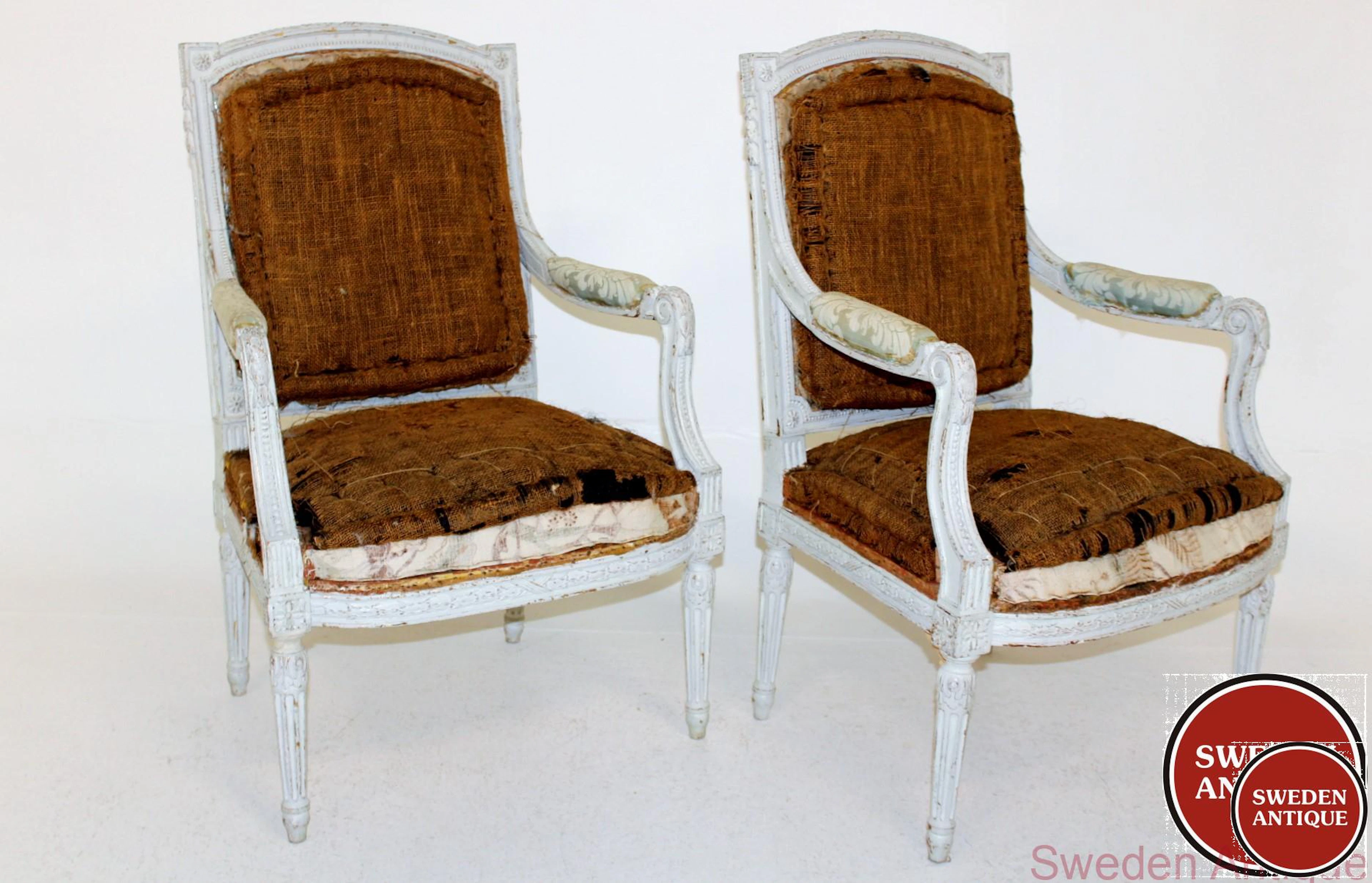 2 Antique armchairs French later paint 19-th century
