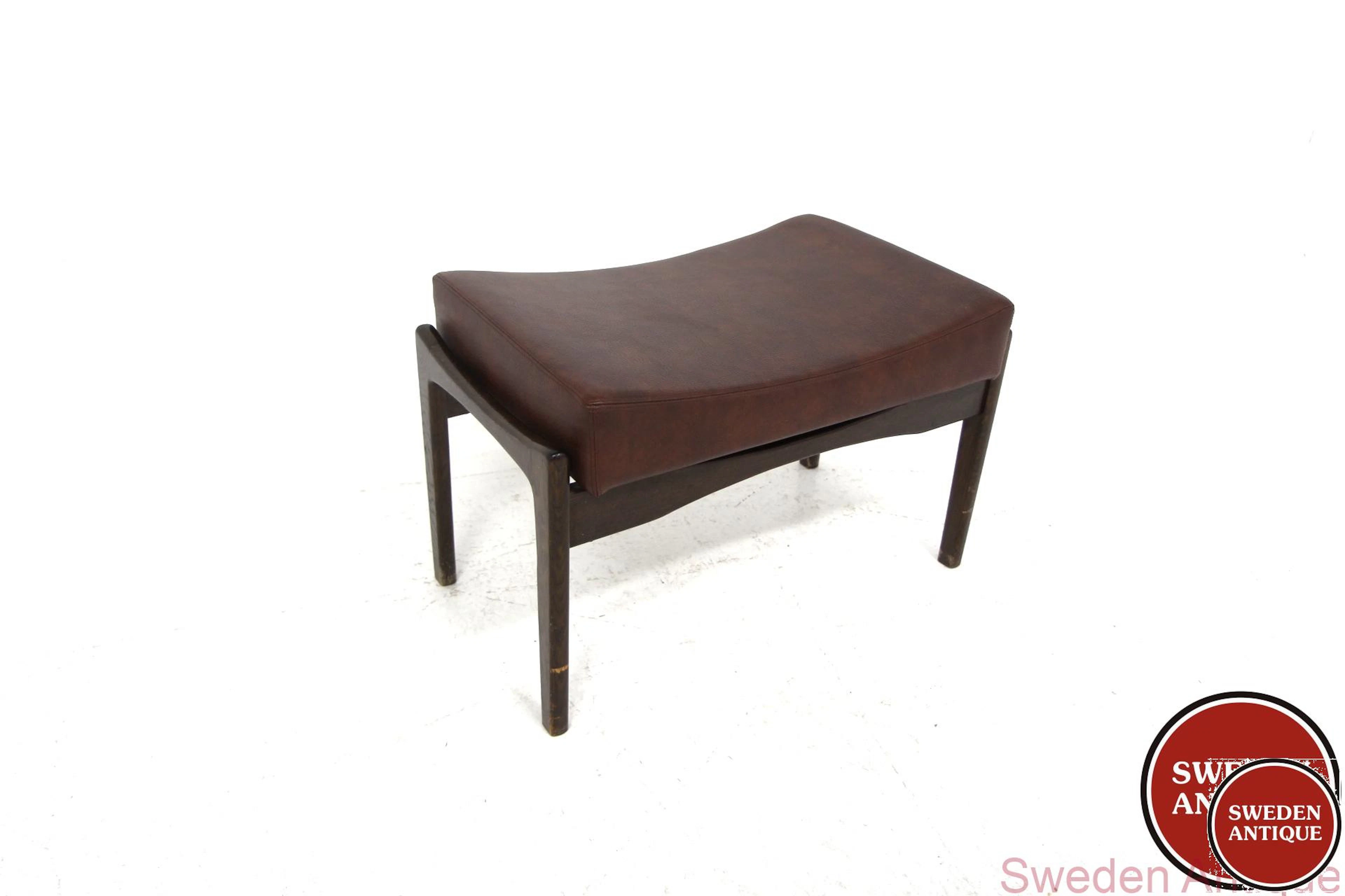 Foot stool Siesta Ib Kofod Larsen for OPE- Möbler 1950s Swe. Oak Vinyl *