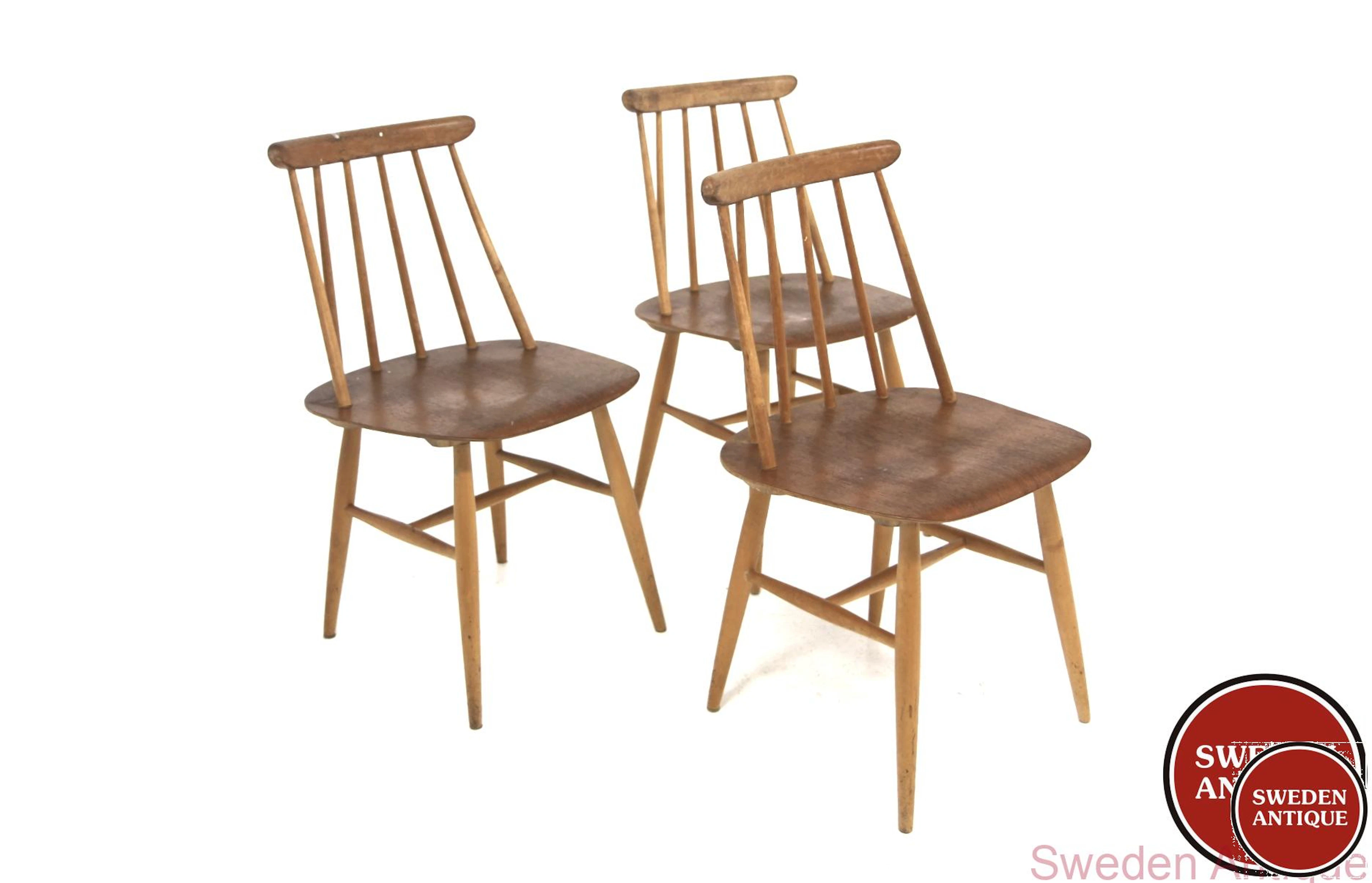 3 Chairs Fanett Ilmarie Tapiovaara for Edsbyverken 1960s Swe. Teak Beech