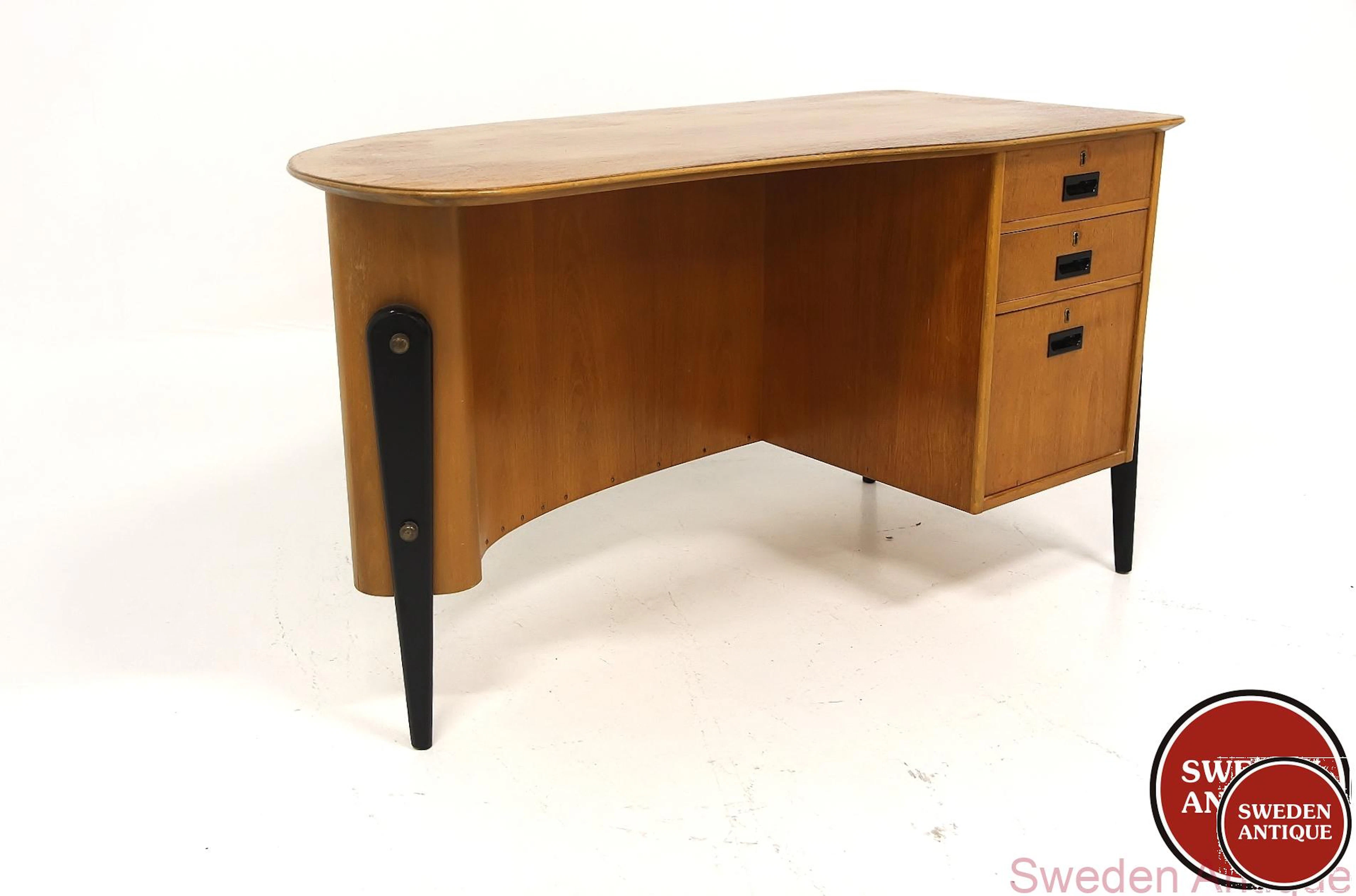 Writing desk Year: 1950s Origin: Swe. Material: Teak Black Metal W: