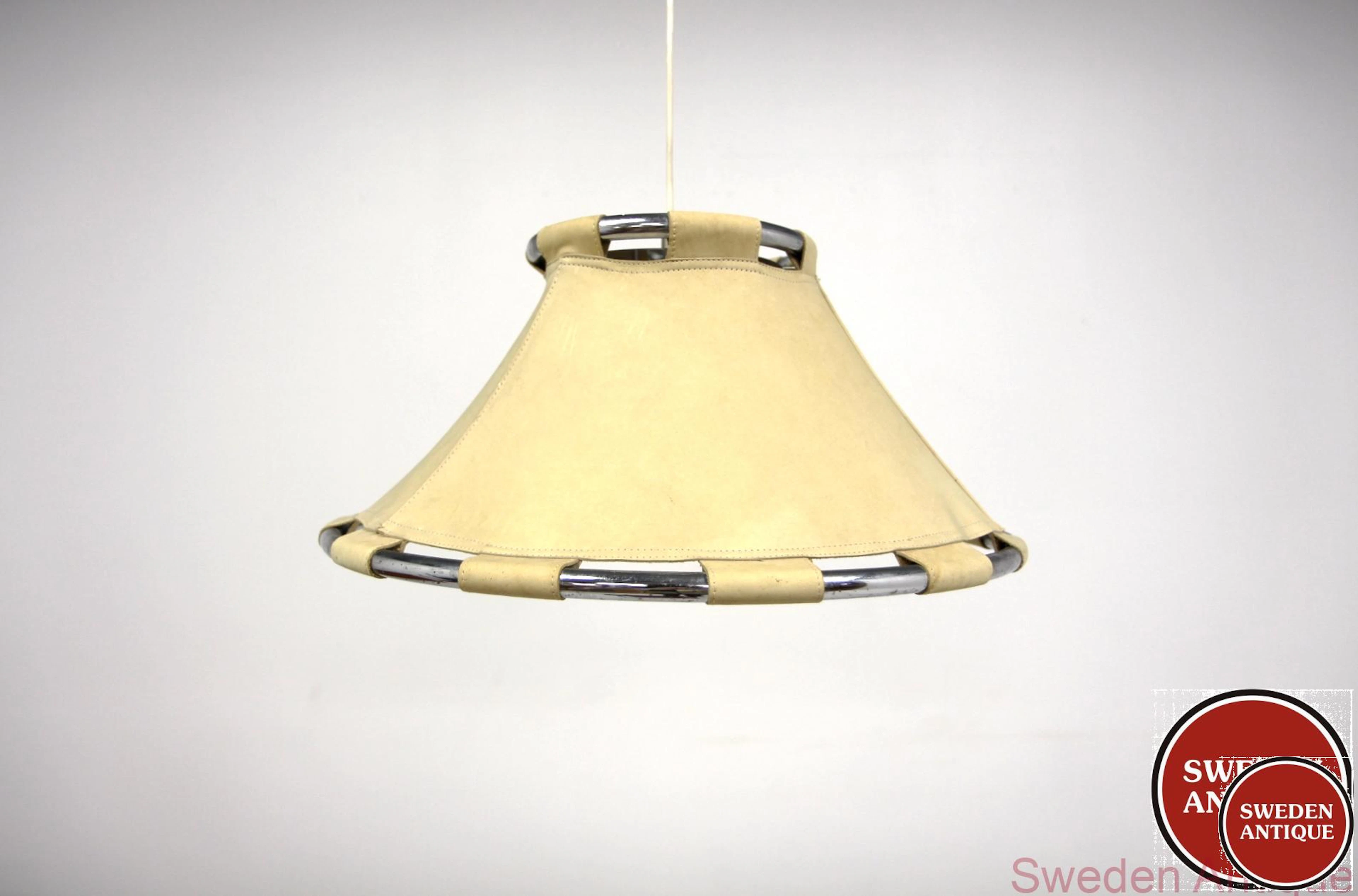 Ceiling lamp Anna Anna Ehrner for Ateljé Lyktan 1970s Swe. Metal Leather