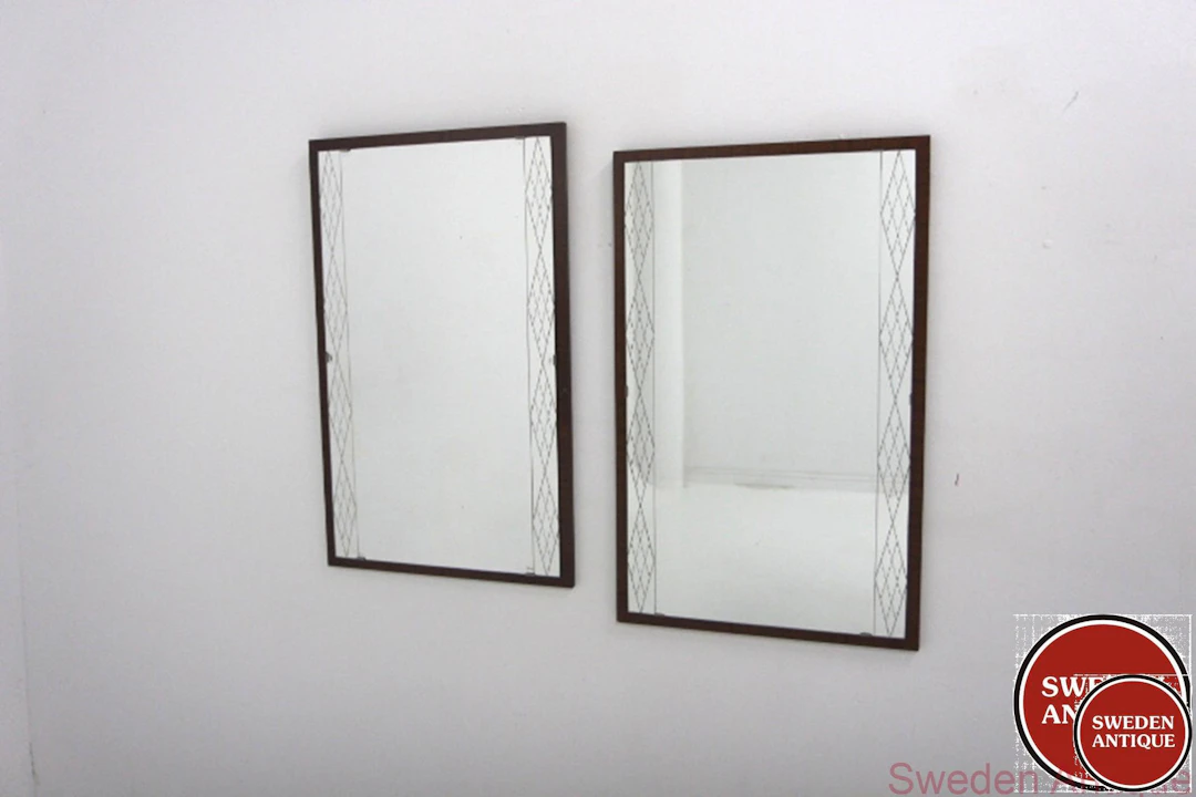 2Pcs Mirror Model 7224 Glas & Trä, Hovmantorp. Swedish Modern Year: