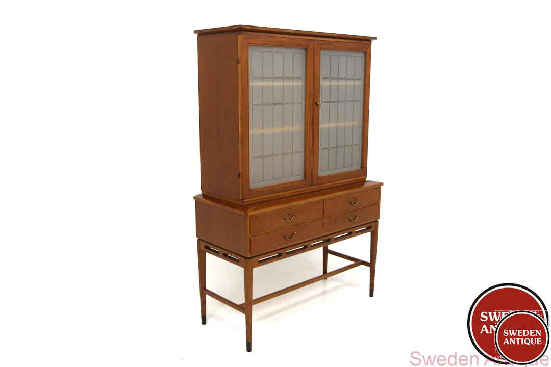 Cabinet Swedish Modern 1940s Swe.Mahogany Beech Glass