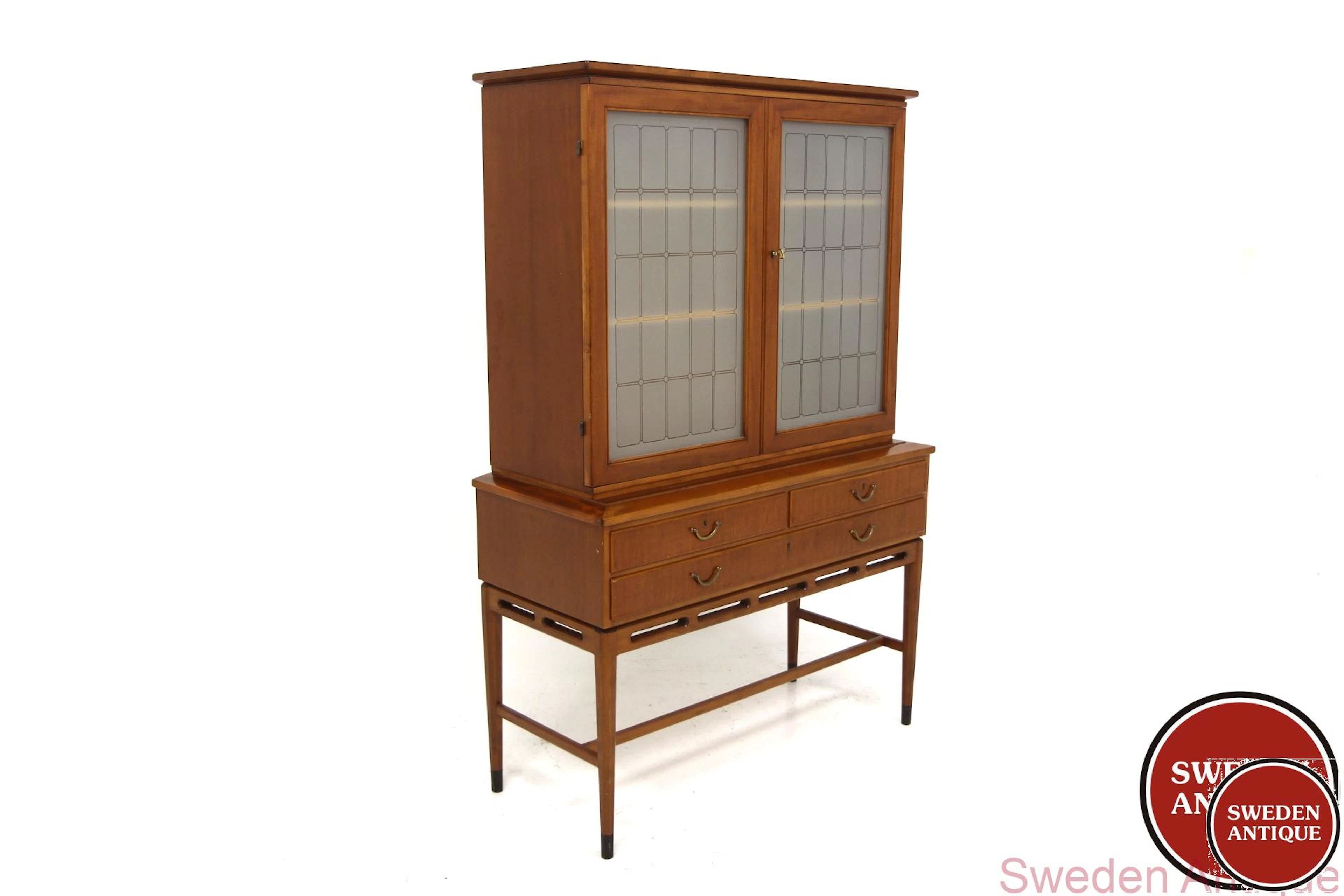Cabinet Swedish Modern 1940s Swe.Mahogany Beech Glass