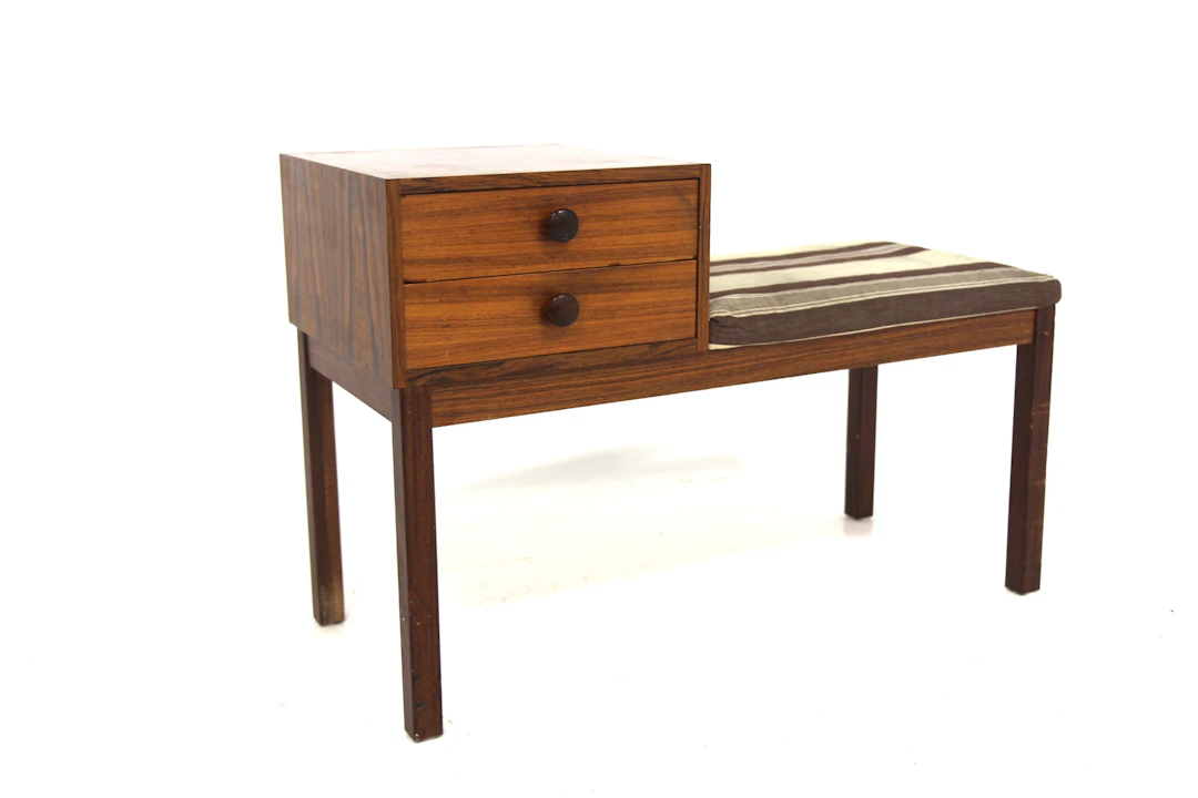 Phone bench Year: 1960s Origin: Swe. Material: Rosewood W: 84cm D: