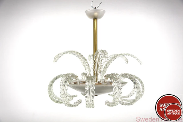 Ceiling lamp Carl Fagerlund for Orrefors 1950s Swe. Glass Metal