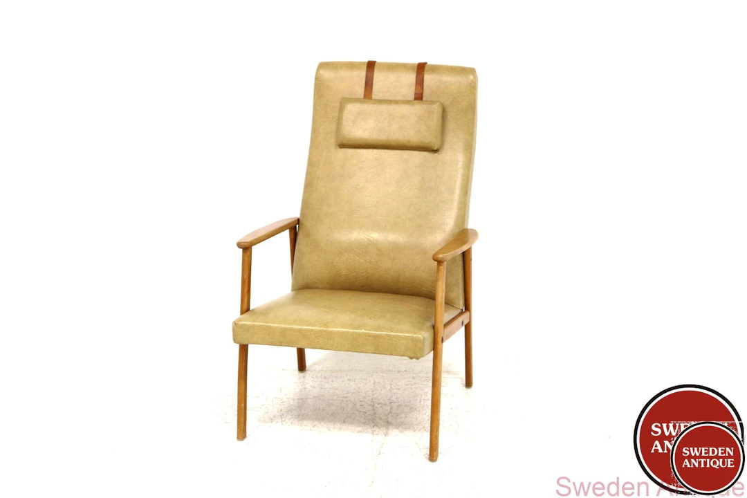 High back Lounge chair 1950s Swe. Beech Vinyl