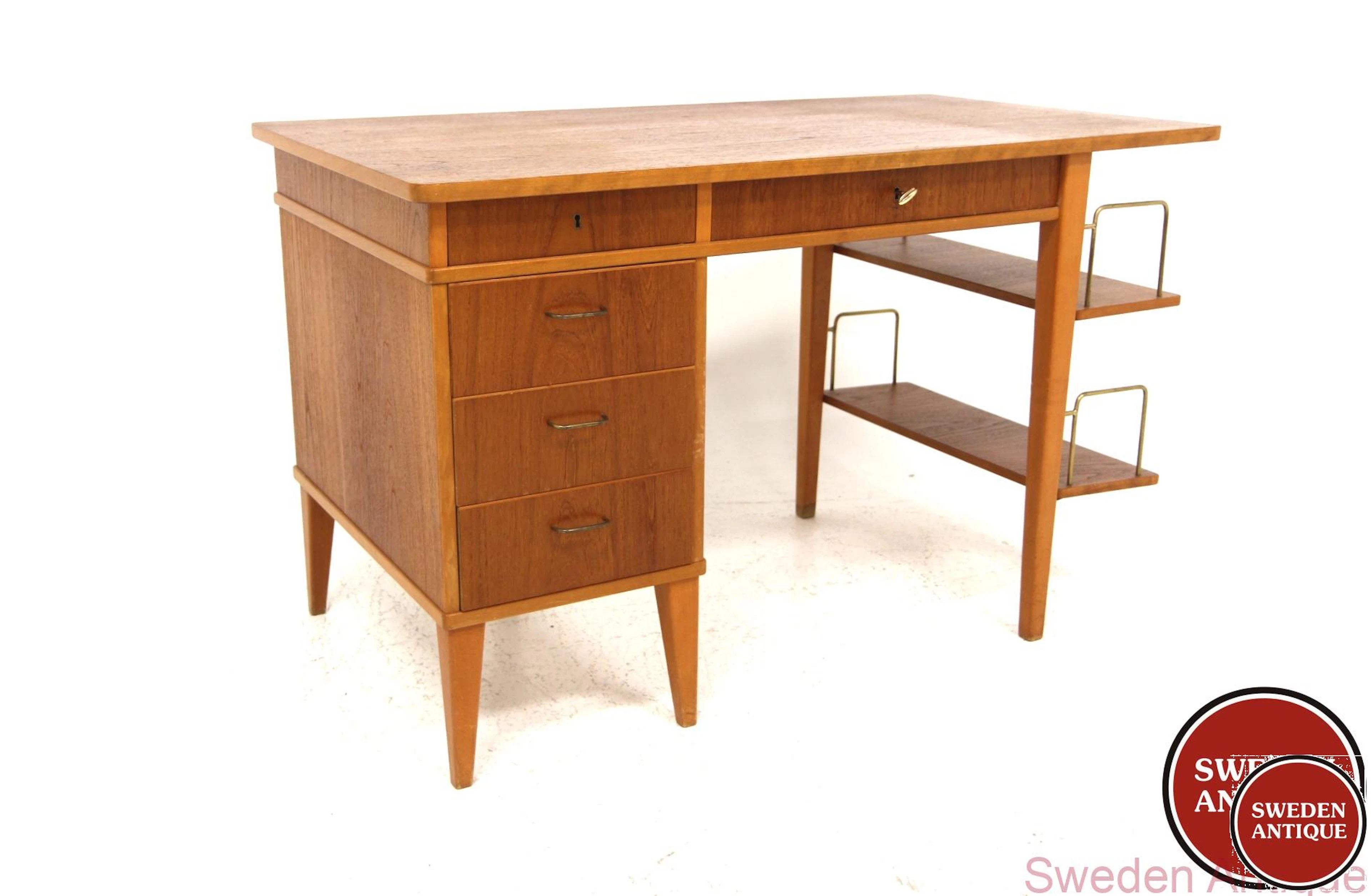 Writing desk Year: 1950s Origin: Swe. Material: Teak Beech Metal W: