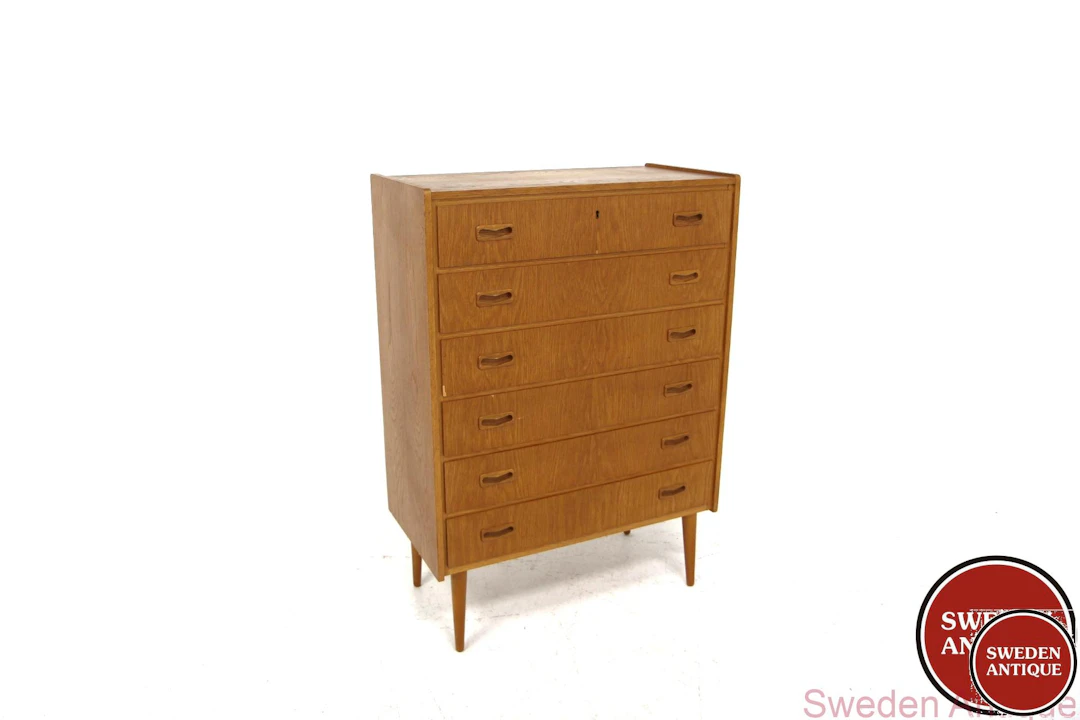Chest of drawers Tallboy 1960s Swe. Oak Beech