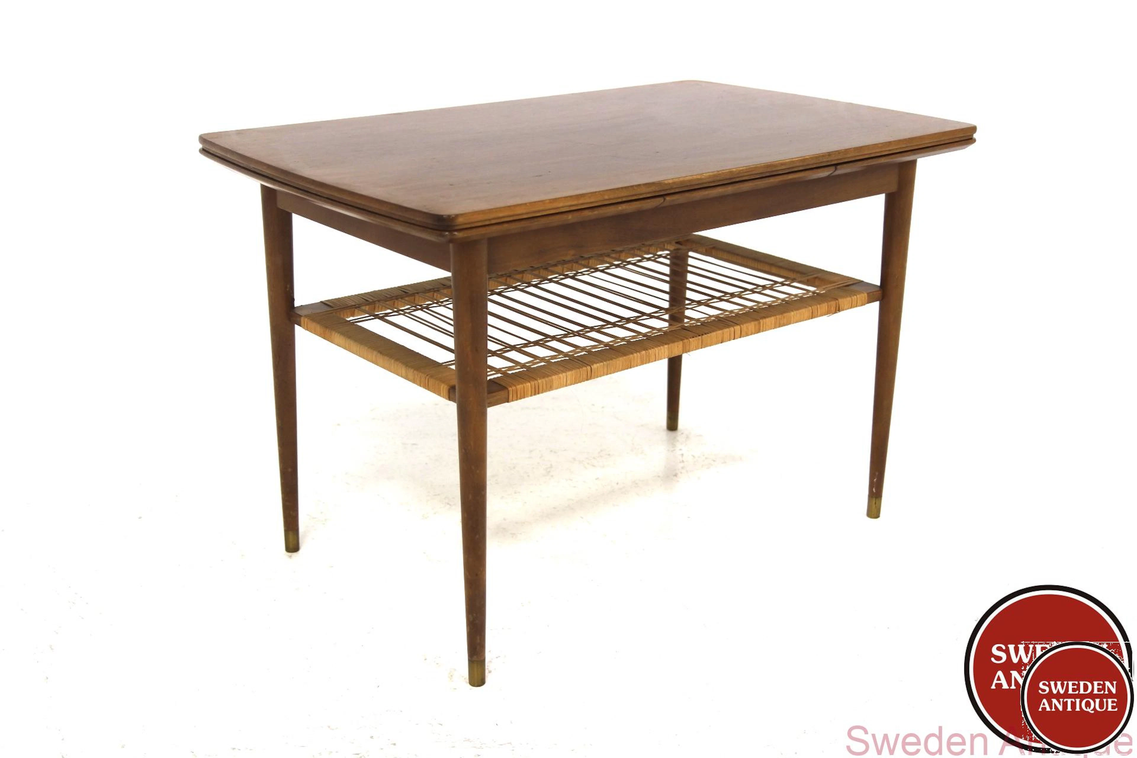 Coffee table 1950s Swe. Mahogany Beech Rattan