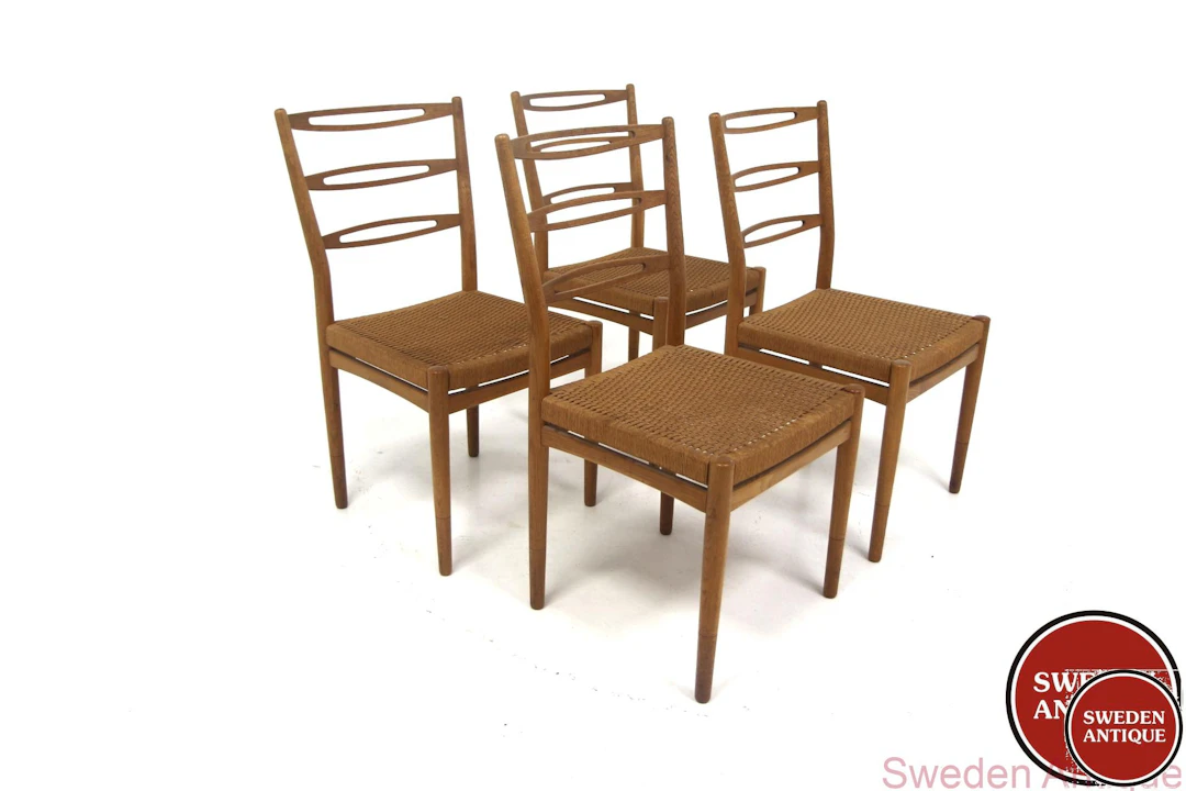 4Pcs Chairs Year: 1960s Origin: Swe. Material: Oak Paper cord W: 48cm