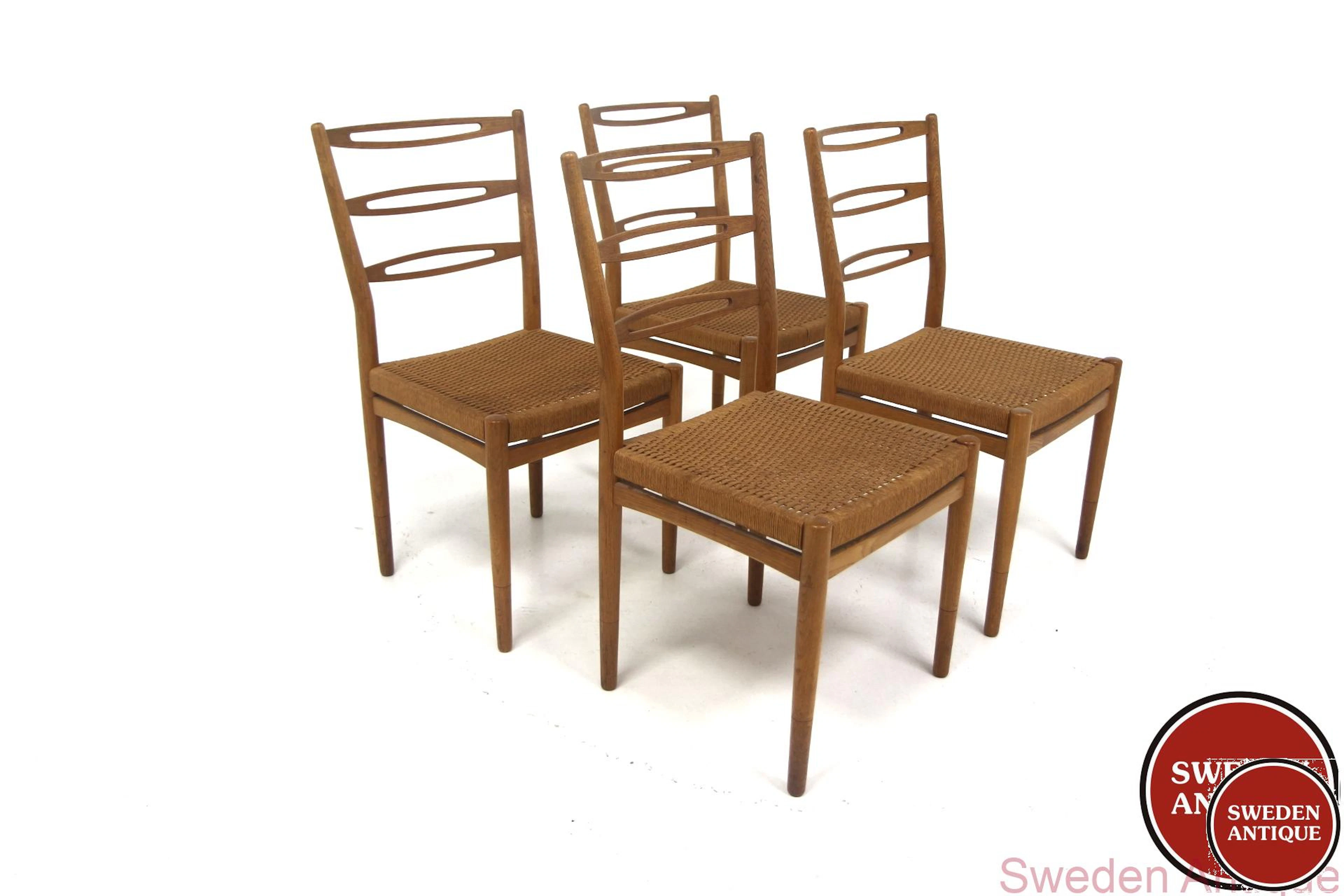 4Pcs Chairs Year: 1960s Origin: Swe. Material: Oak Paper cord W: 48cm