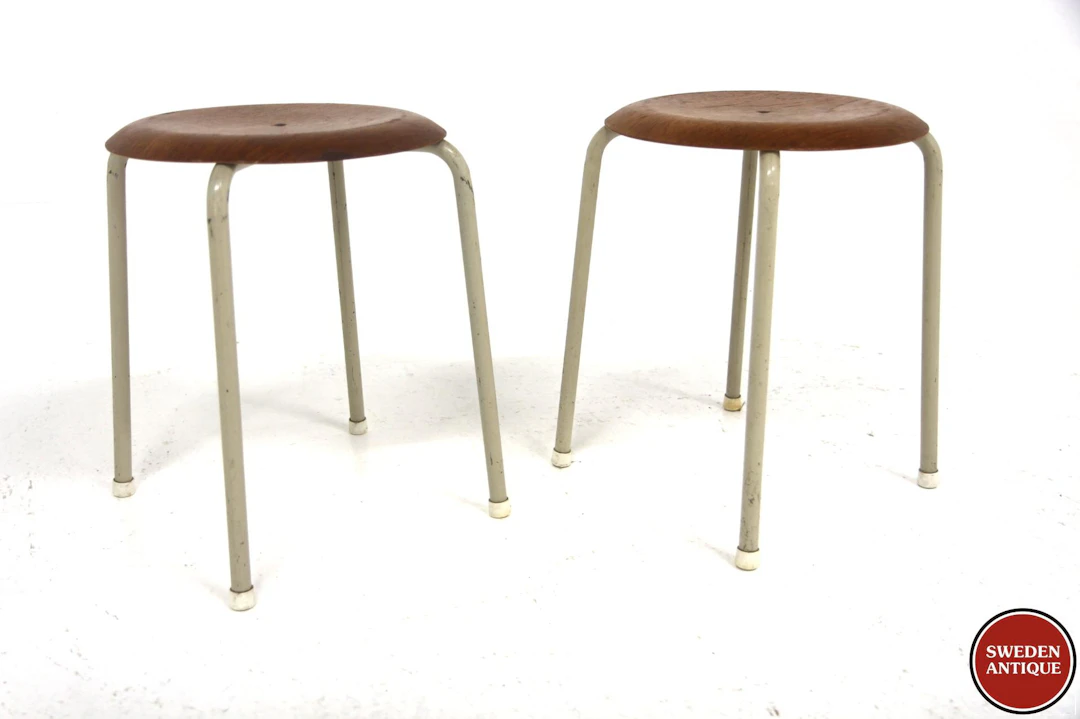 2Pcs Stools Year: 1950s Origin: Swe. Material: Teak Metal W: 38cm