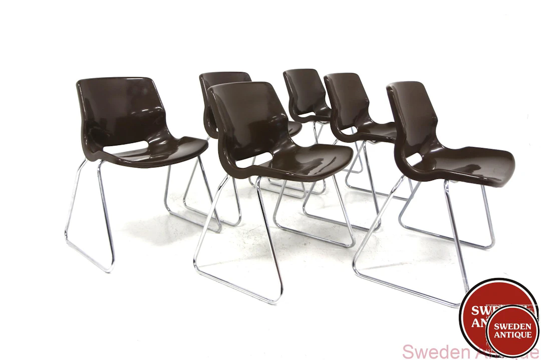 6Pcs Chairs Clipper Svante Schönblom Overman, Tranås Year: 1970s Origin: