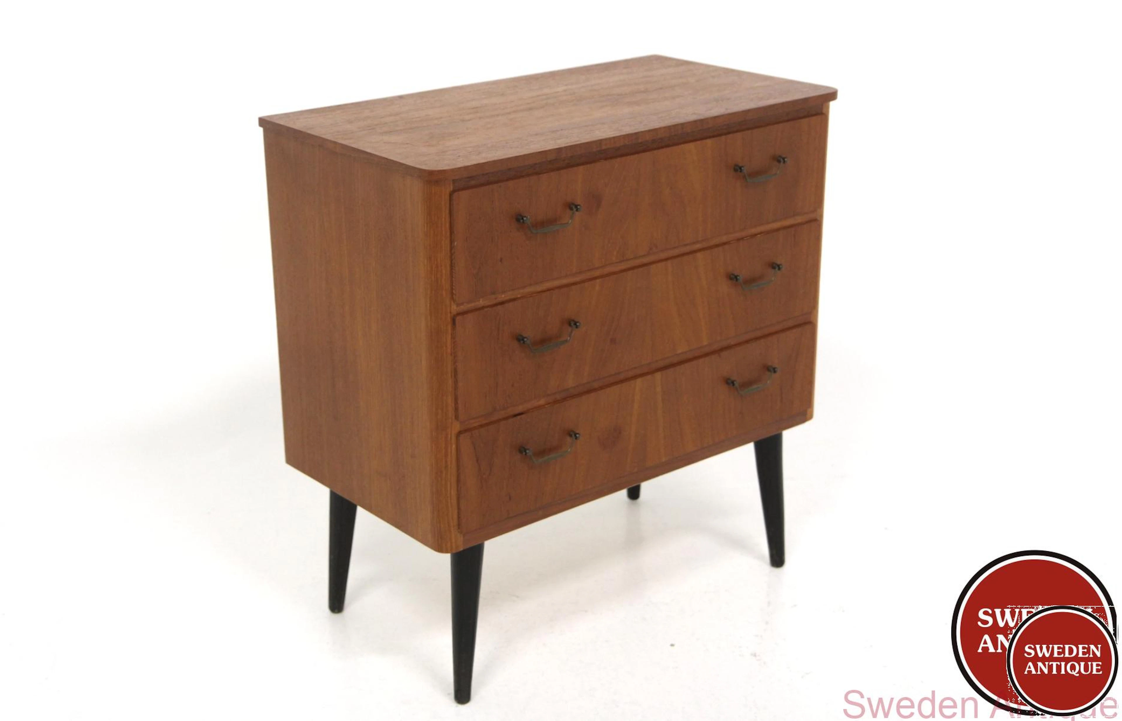 Chest of drawers 1950s Swe. Teak Black Metal
